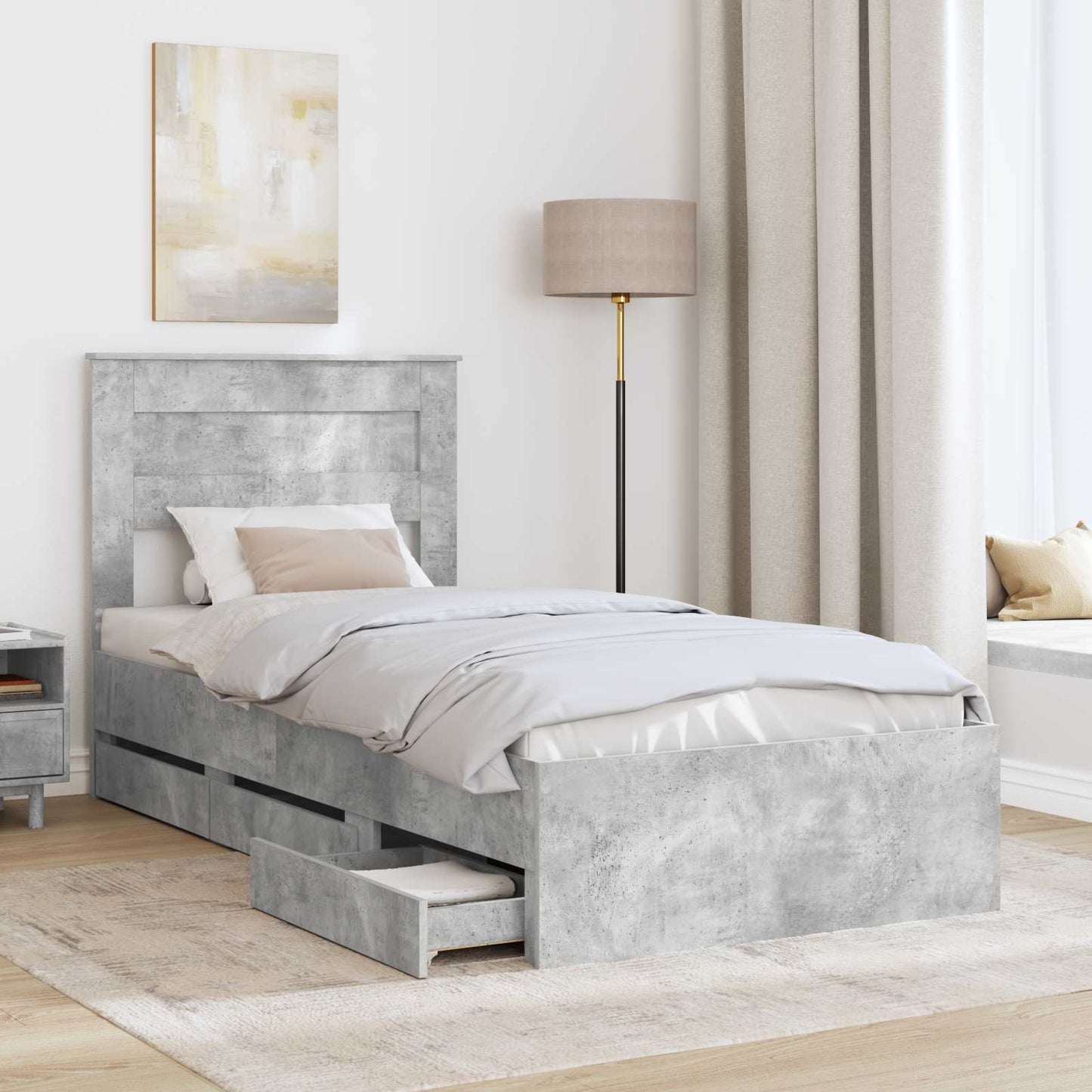 vidaXL Σκελετός Κρεβατιού Σκυρόδεμα Γκρι 75 x 190 cm Μηχανήματος Ξύλο
