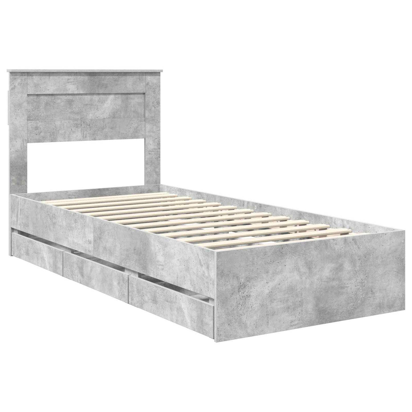 vidaXL Σκελετός Κρεβατιού Σκυρόδεμα Γκρι 75 x 190 cm Μηχανήματος Ξύλο
