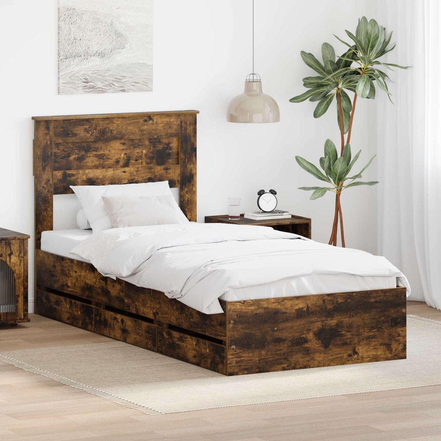 vidaXL Σκελετός Κρεβατιού Καπνιστό Δρύς 75 x 190 cm Μηχανήματος Ξύλο