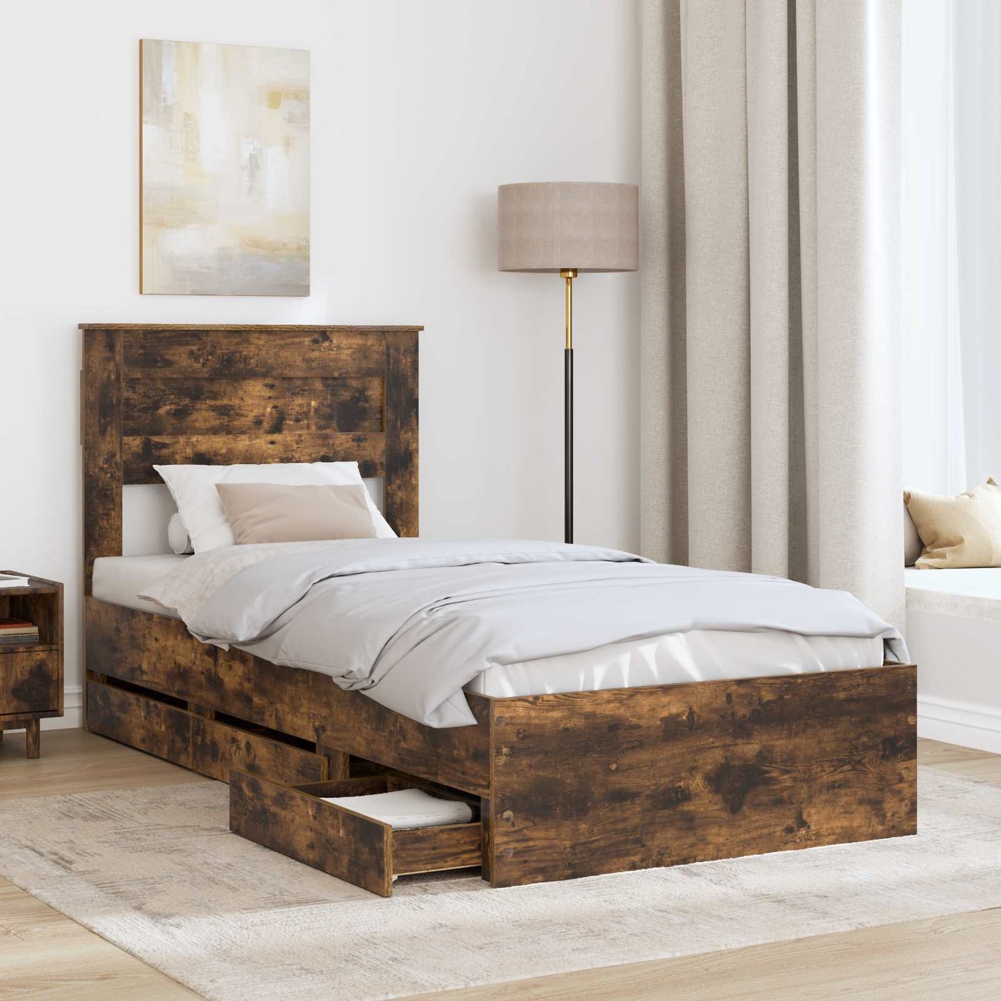 vidaXL Σκελετός Κρεβατιού Καπνιστό Δρύς 75 x 190 cm Μηχανήματος Ξύλο