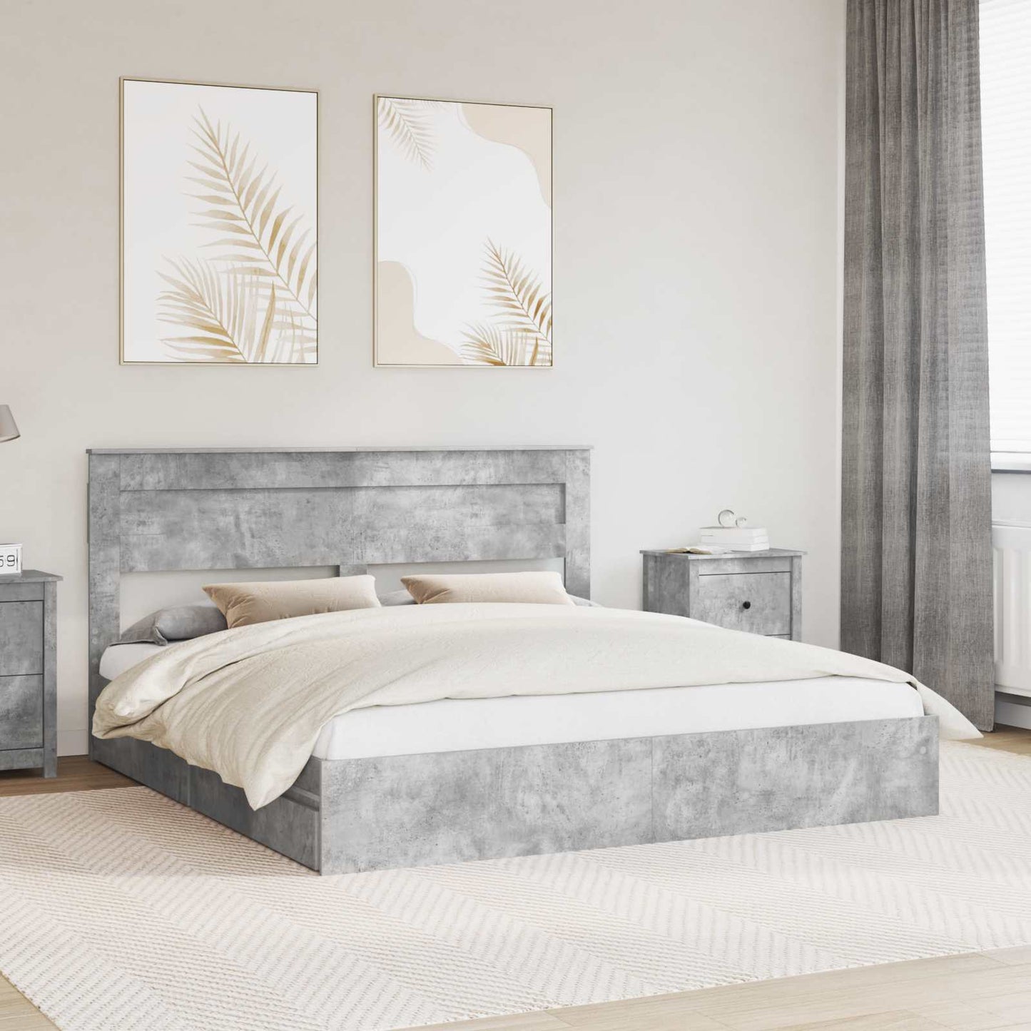 vidaXL Κρεβάτι Αποθήκης Σκυρόδεμα Γκρι 200 x 200 cm Επεξεργασμένο ξύλο
