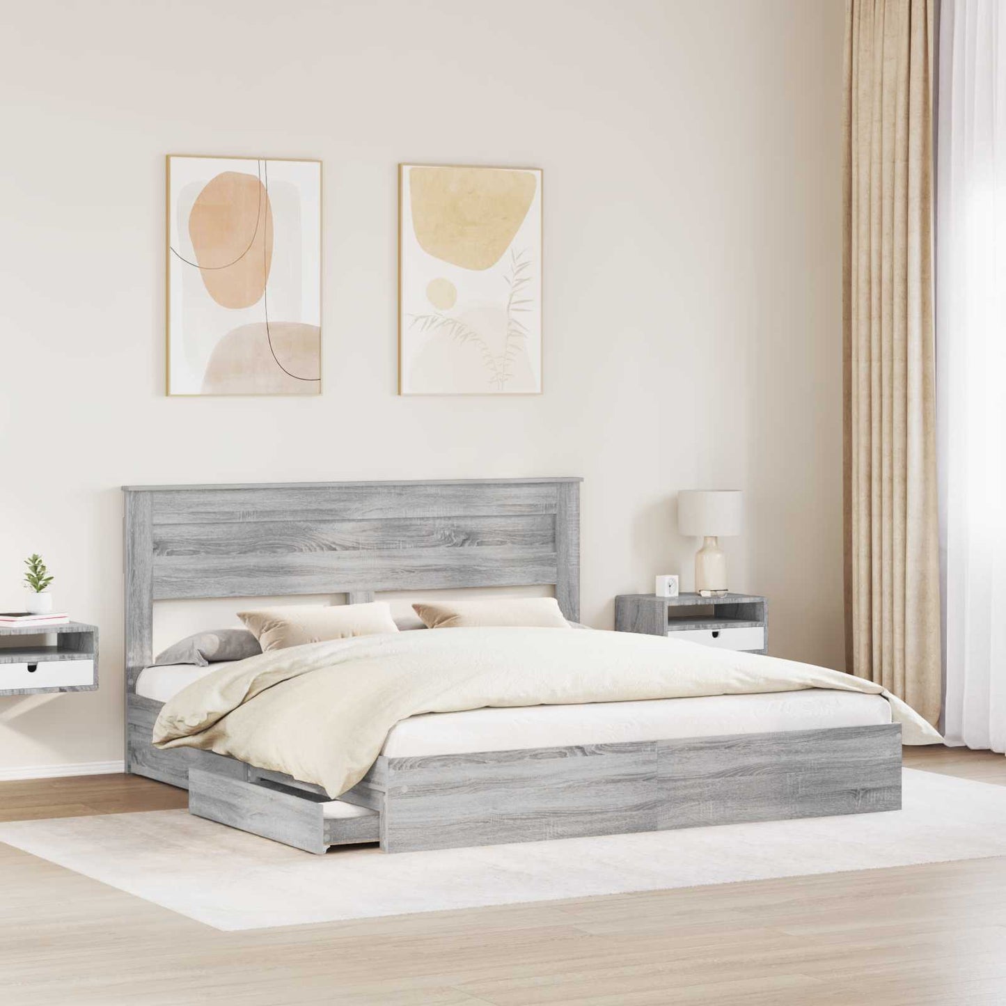 vidaXL Κρεβάτι Αποθήκης Γκρίζο Σονομα 200 x 200 cm Επεξεργασμένο ξύλο