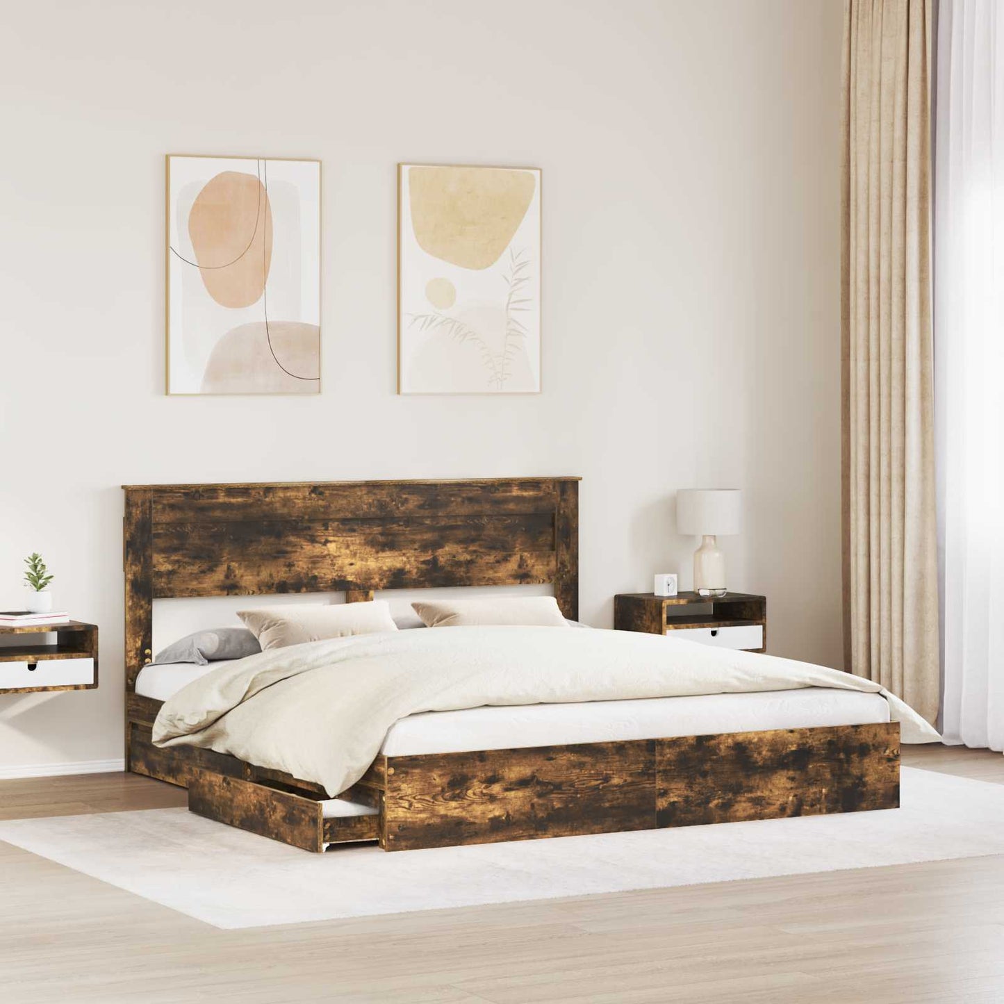 vidaXL Κρεβάτι Αποθήκης Καπνιστό Δρύς 180 x 200 cm Επεξεργασμένο ξύλο