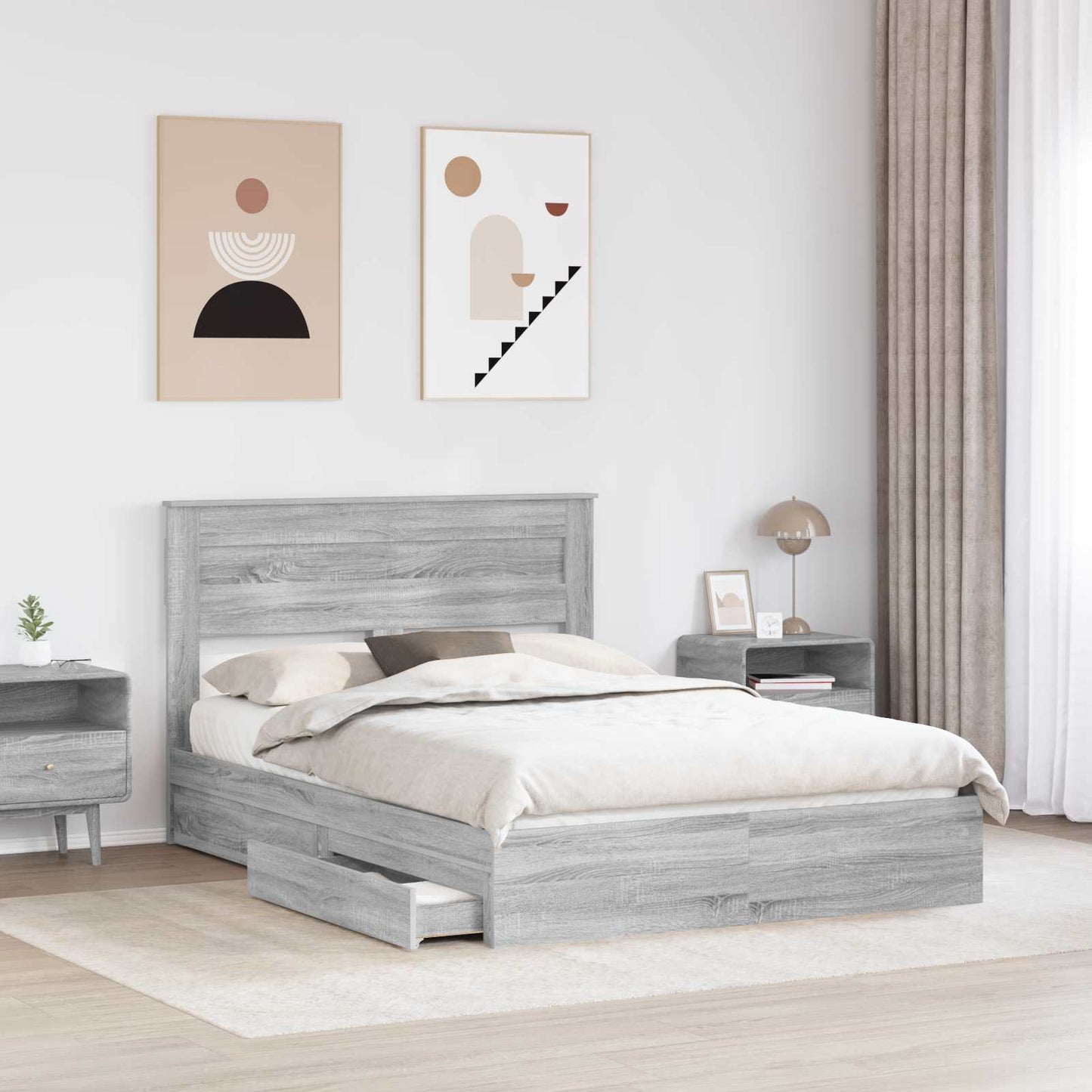 vidaXL Κρεβάτι Αποθήκης Γκρίζο Σονομα 160 x 200 cm Επεξεργασμένο ξύλο