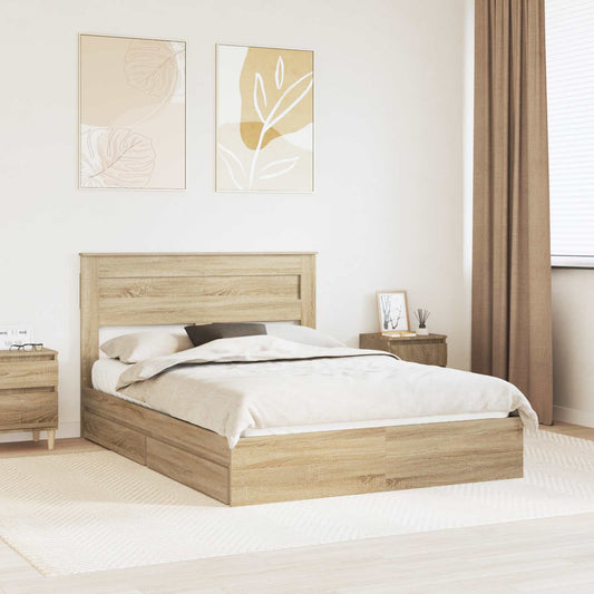 vidaXL Κρεβάτι Αποθήκης Δρύς Sonoma 140 x 190 cm Επεξεργασμένο ξύλο