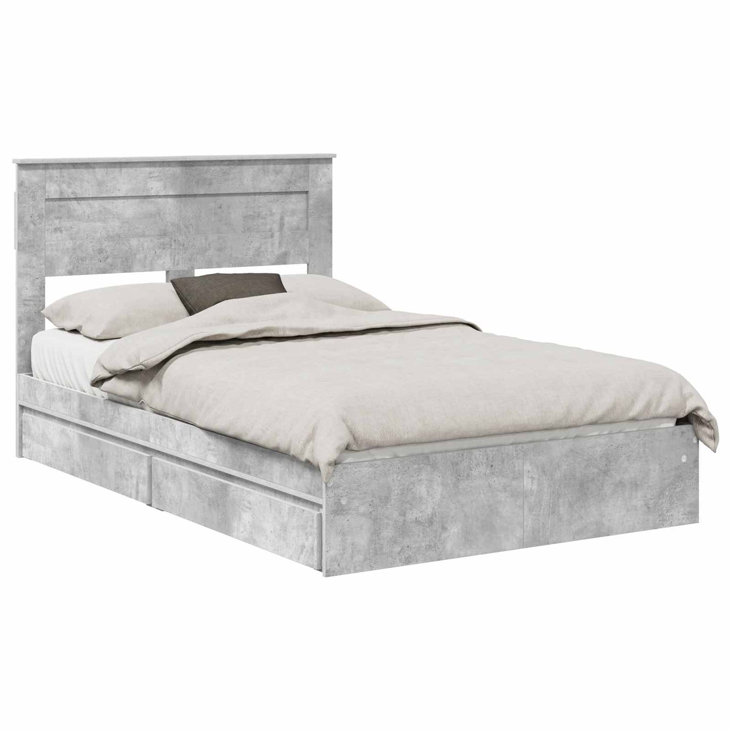 vidaXL Κρεβάτι Αποθήκης Σκυρόδεμα Γκρι 135 x 190 cm Επεξεργασμένο ξύλο