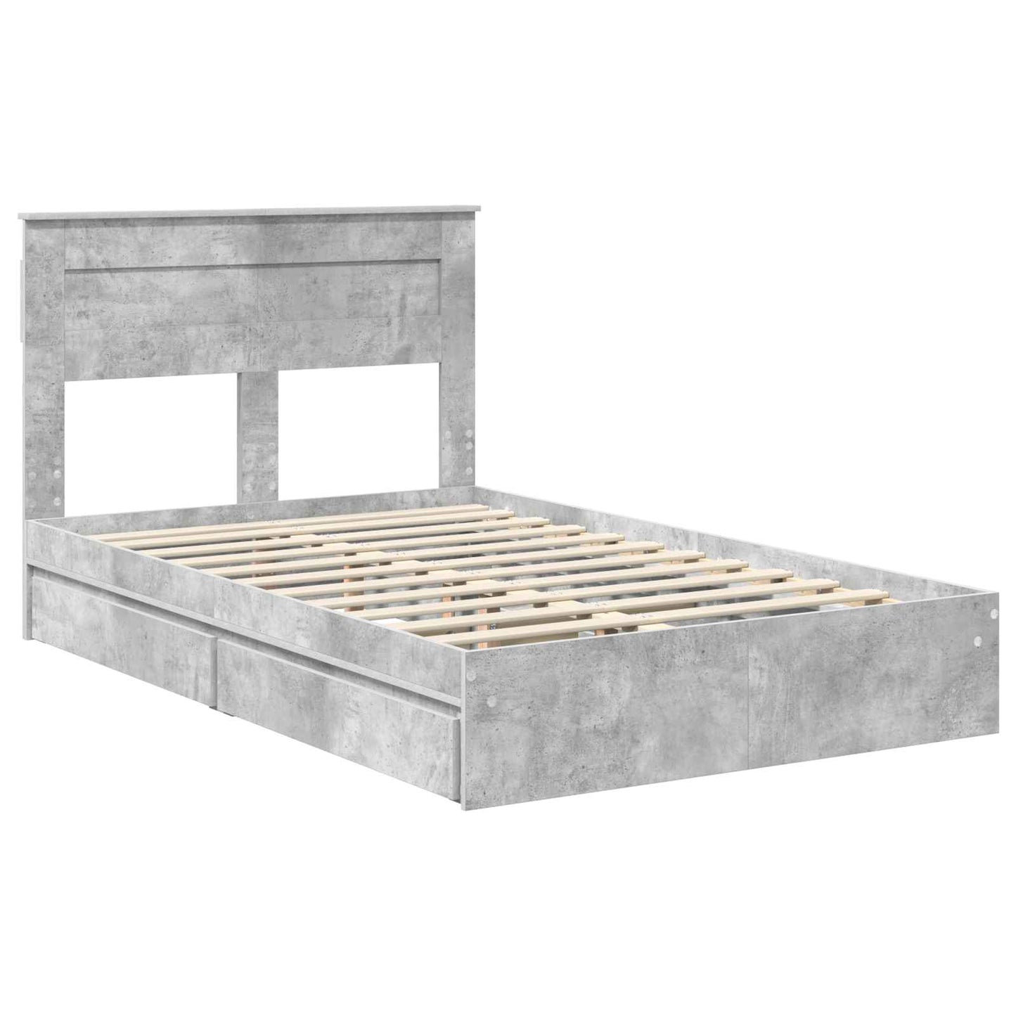 vidaXL Κρεβάτι Αποθήκης Σκυρόδεμα Γκρι 135 x 190 cm Επεξεργασμένο ξύλο