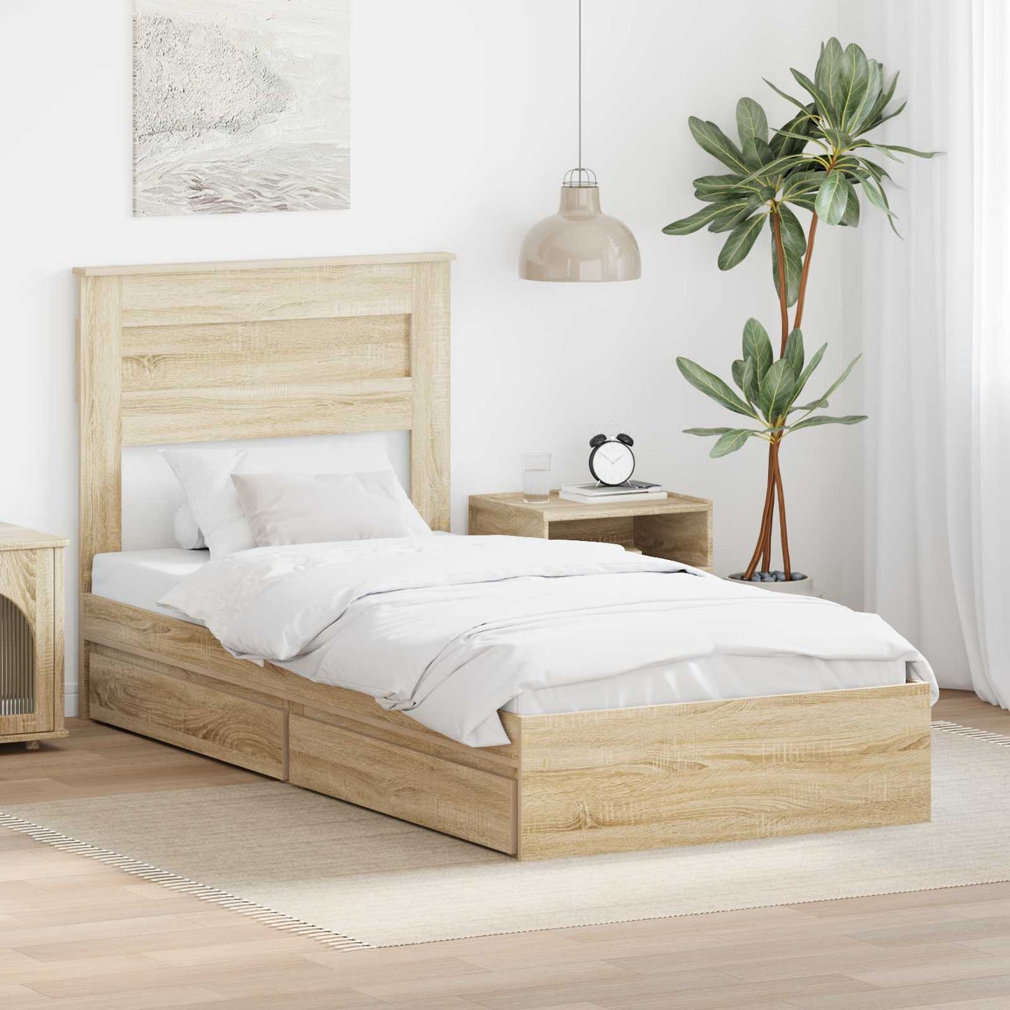 vidaXL Κρεβάτι Αποθήκης Δρύς Sonoma 100 x 200 cm Επεξεργασμένο ξύλο