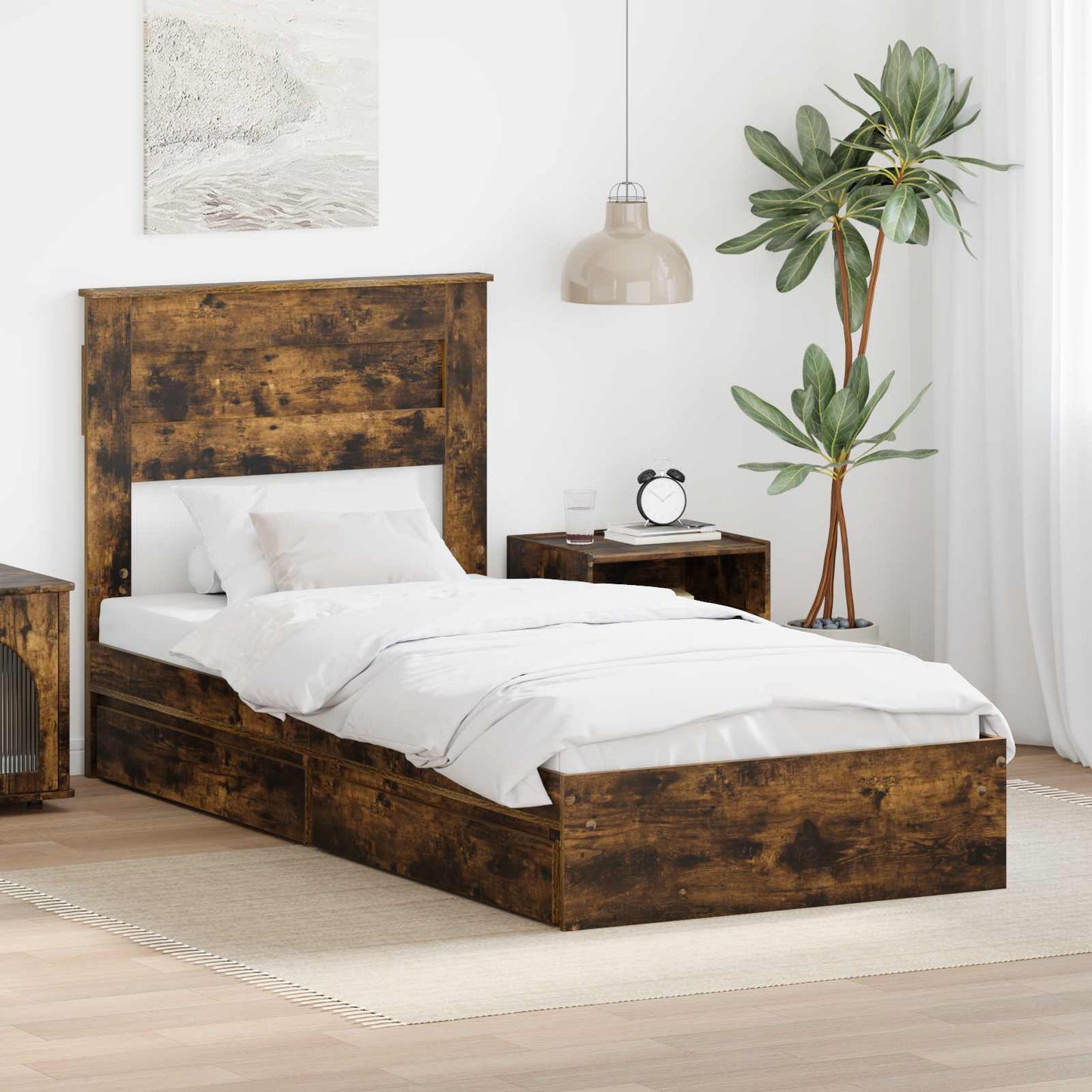 vidaXL Κρεβάτι Αποθήκης Καπνιστό Δρύς 90 x 200 cm Επεξεργασμένο ξύλο