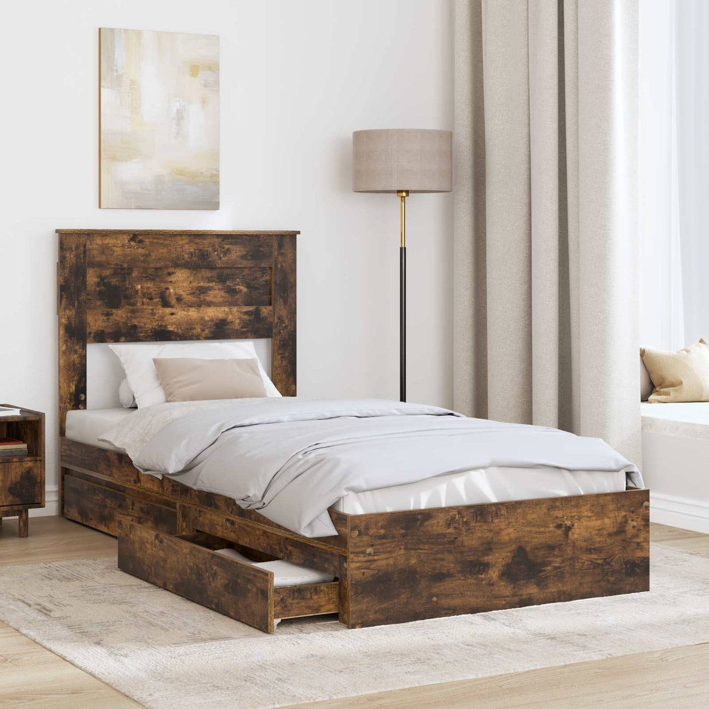 vidaXL Κρεβάτι Αποθήκης Καπνιστό Δρύς 90 x 200 cm Επεξεργασμένο ξύλο