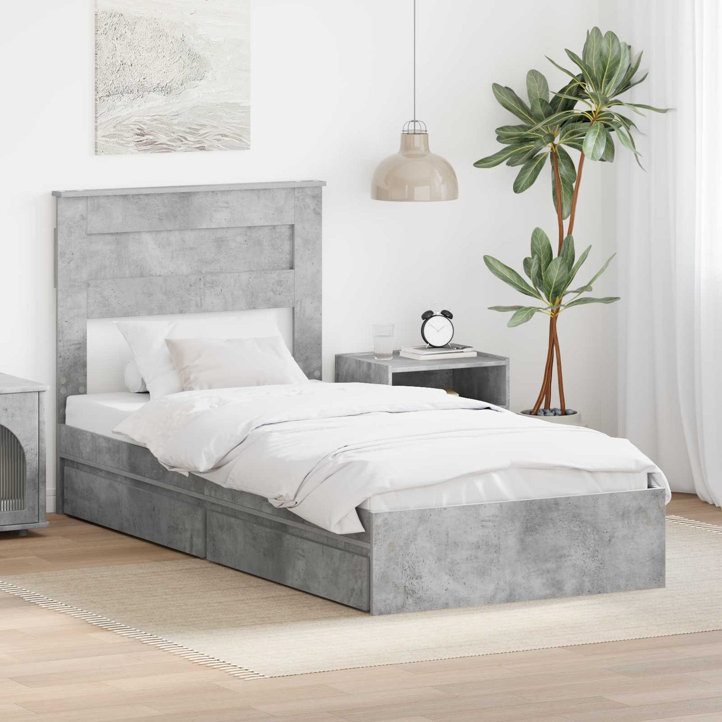 vidaXL Κρεβάτι Αποθήκης Σκυρόδεμα Γκρι 75 x 190 cm Επεξεργασμένο ξύλο