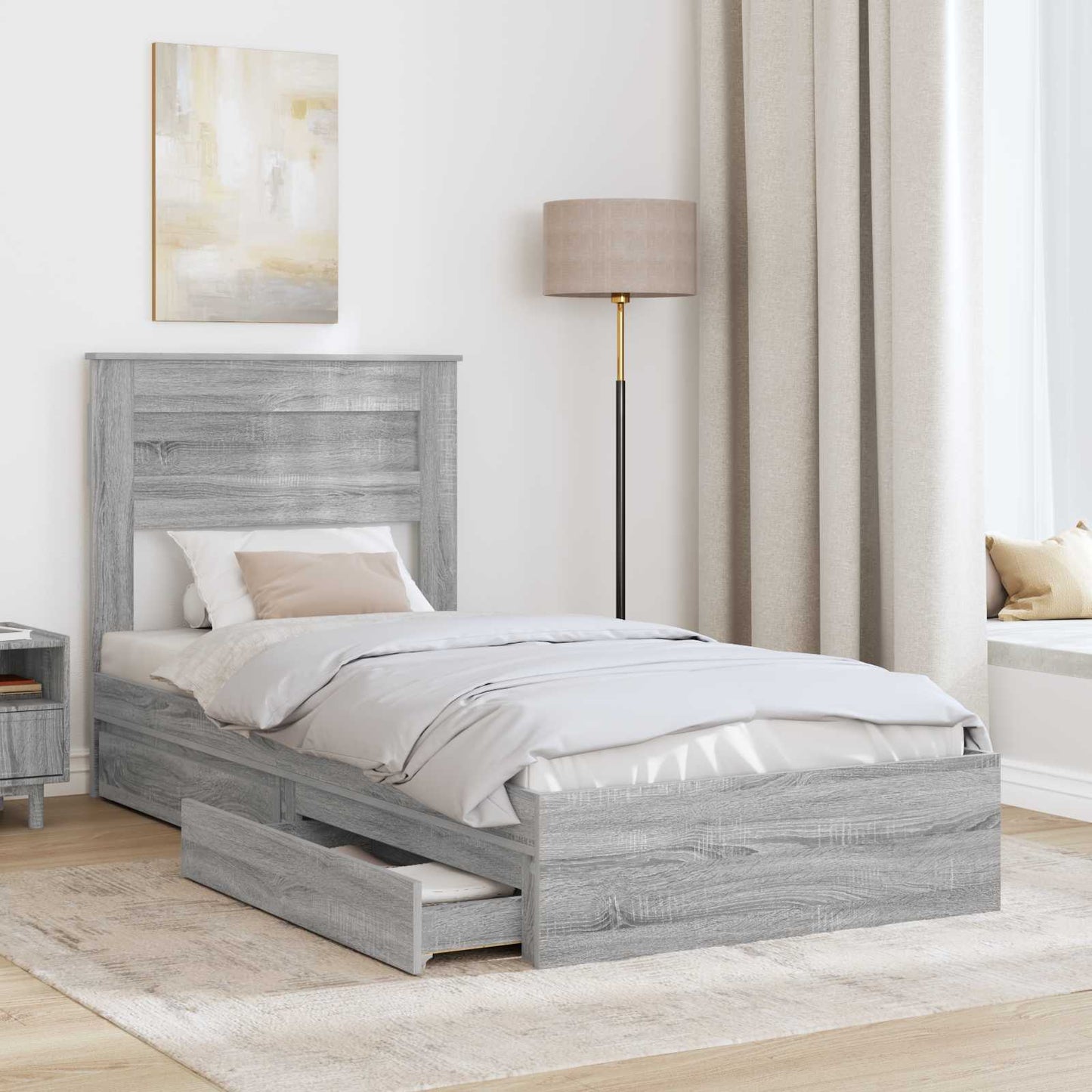 vidaXL Κρεβάτι Αποθήκης Γκρίζο Σονομα 75 x 190 cm Επεξεργασμένο ξύλο