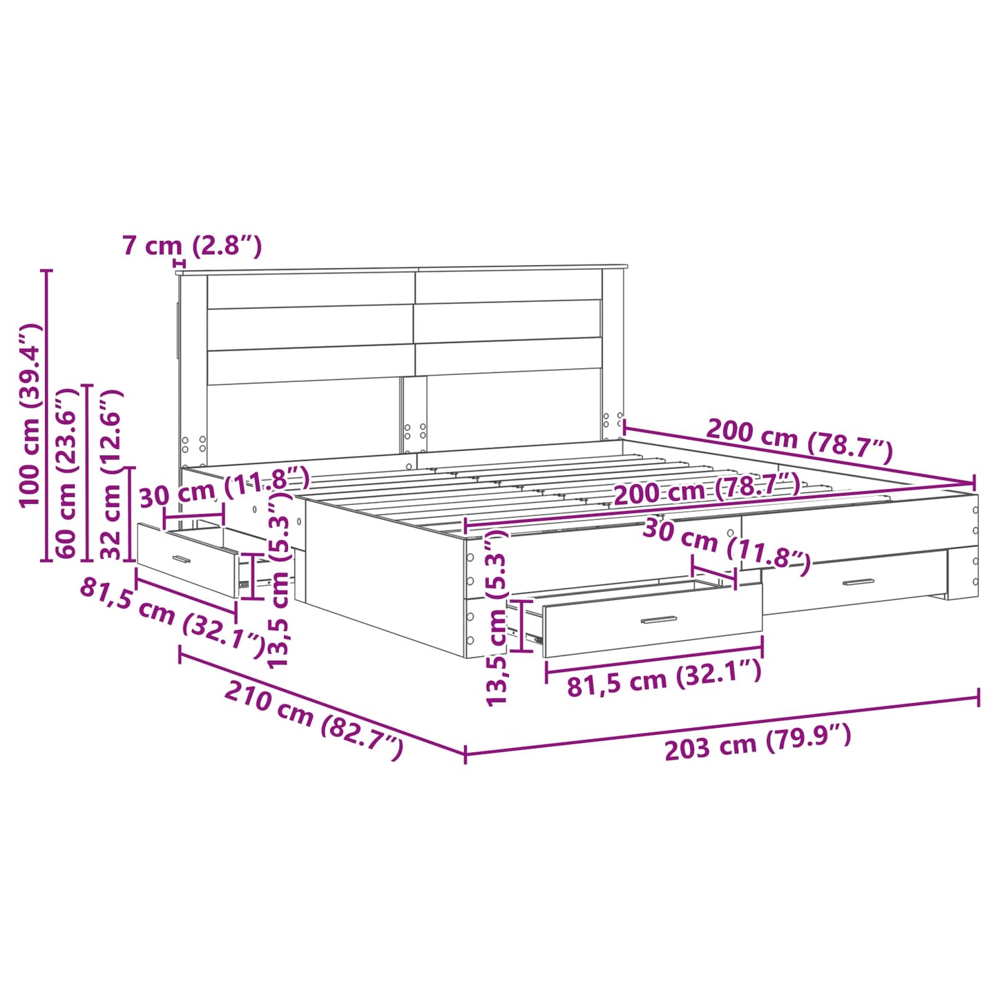 vidaXL Σκελετός Κρεβατιού με κεφαλάρι Σκυρόδεμα Γκρι 200 x 200 cm