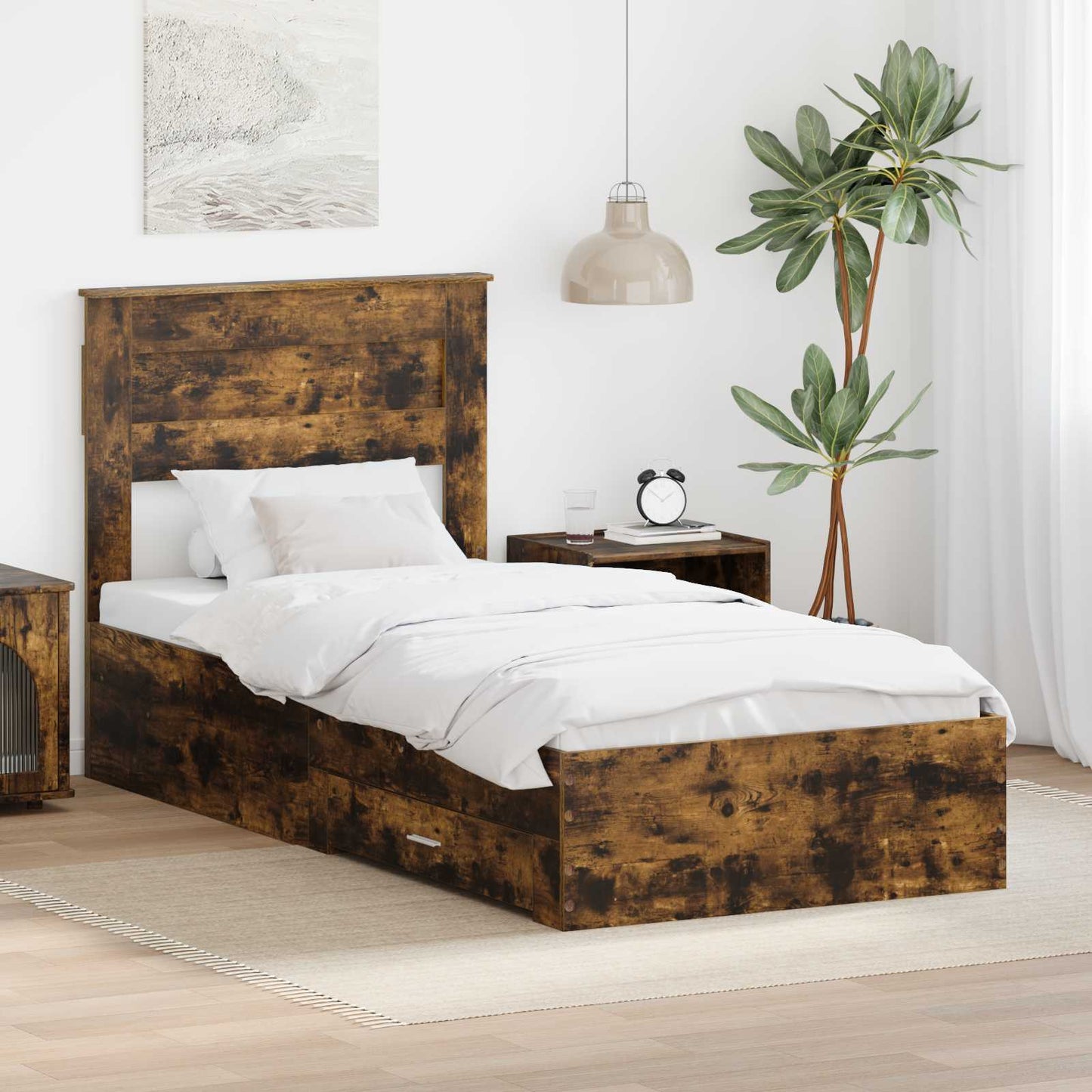 vidaXL Σκελετός Κρεβατιού Καπνιστό Δρύς 90 x 200 cm Επεξεργασμένο ξύλο