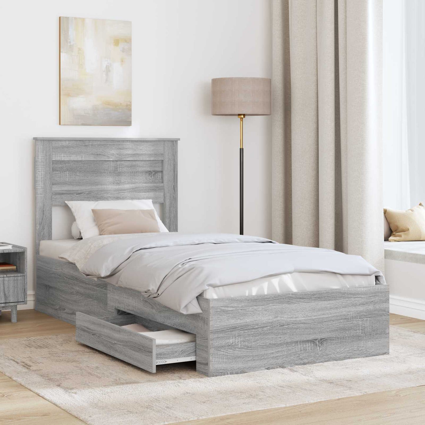 vidaXL Σκελετός Κρεβατιού Γκρίζο Σονομα 90 x 200 cm Επεξεργασμένο ξύλο