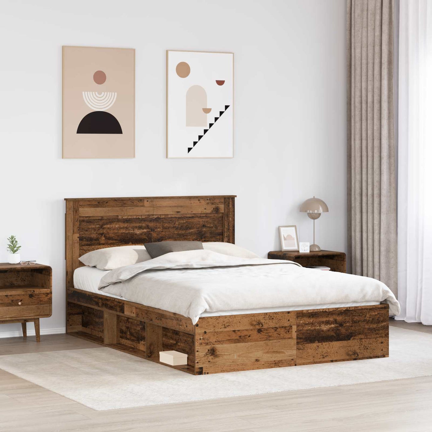 vidaXL Σκελετός Κρεβατιού Παλιό ξύλο 150 x 200 cm Στερεά ξυλεία πεύκου