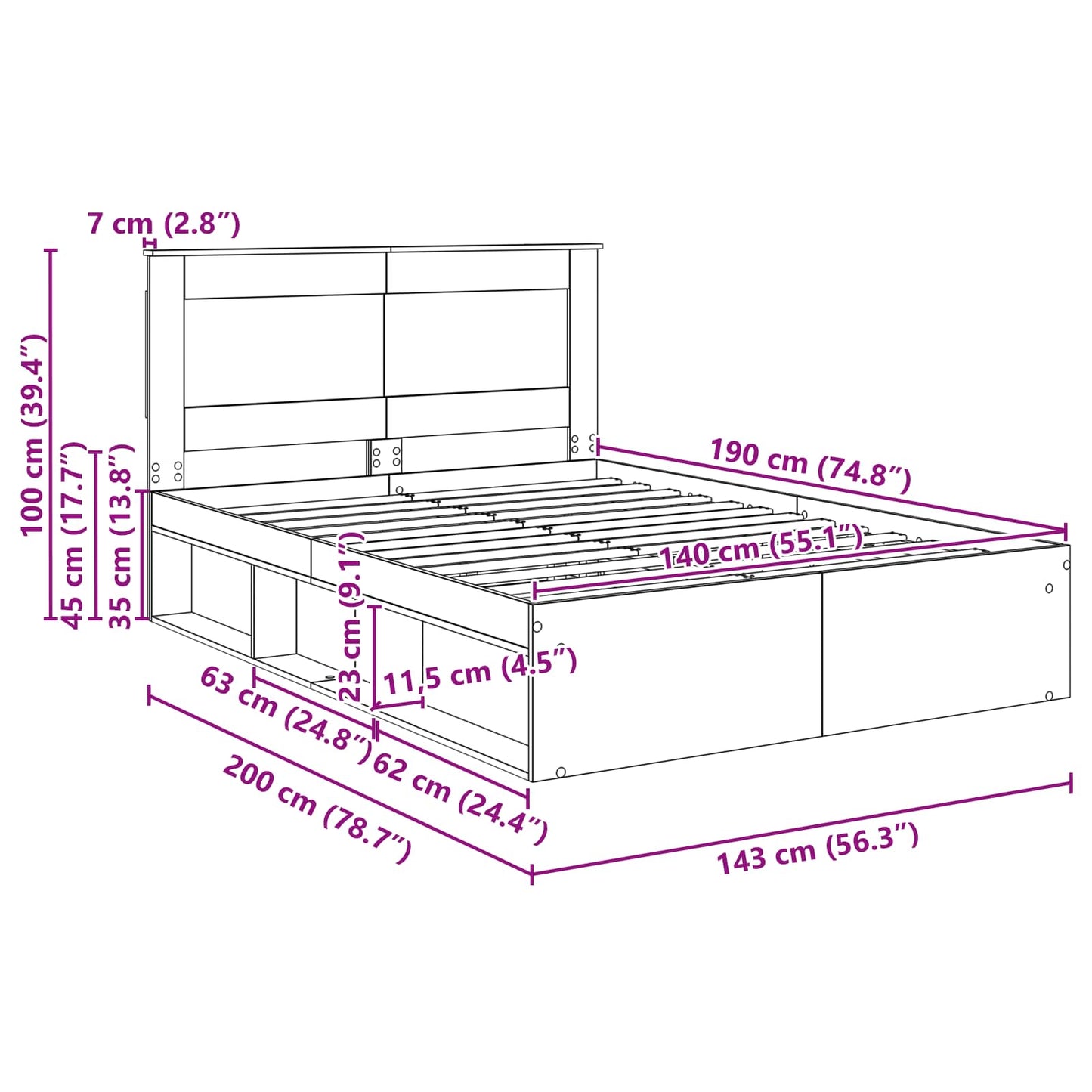 vidaXL Σκελετός Κρεβατιού Σκυρόδεμα 140 x 190 cm Στερεά ξυλεία πεύκου