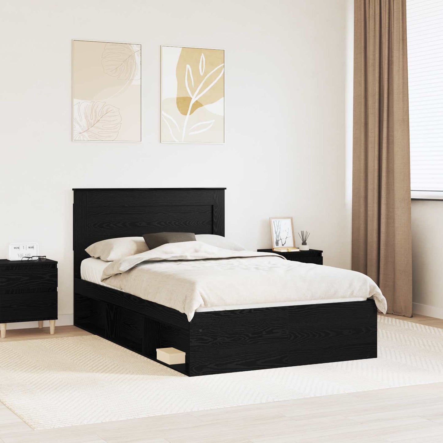 vidaXL Σκελετός Κρεβατιού Μαύρο 135 x 190 cm Στερεά ξυλεία πεύκου