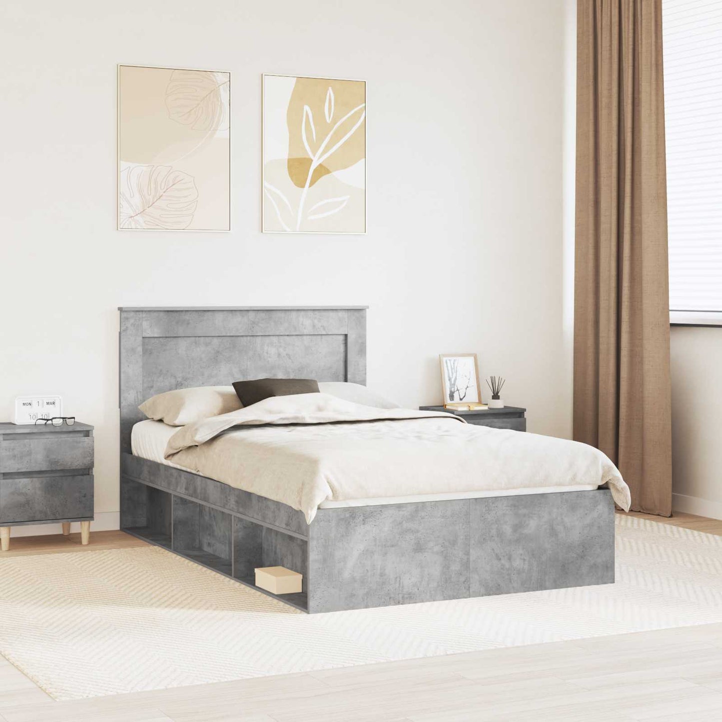 vidaXL Σκελετός Κρεβατιού Σκυρόδεμα 120 x 190 cm Στερεά ξυλεία πεύκου