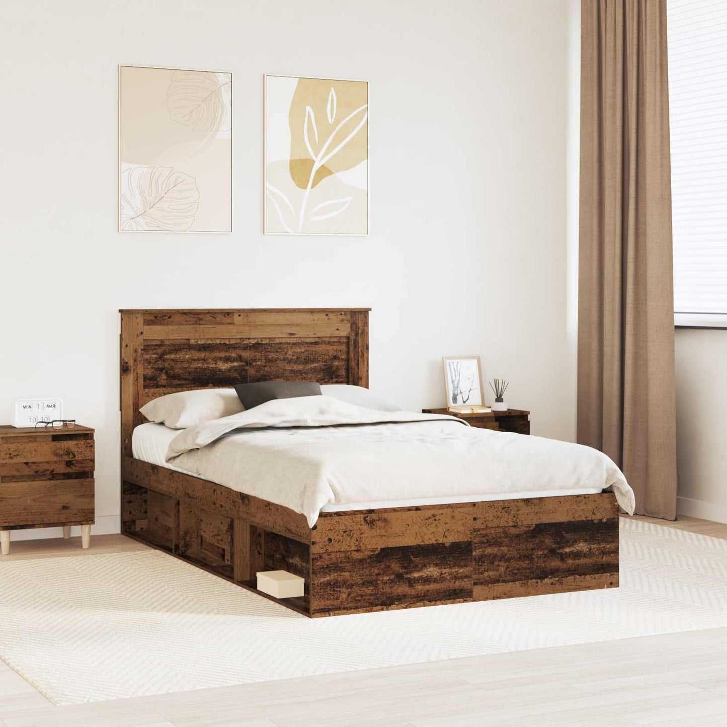 vidaXL Σκελετός Κρεβατιού Παλιό ξύλο 120 x 190 cm Στερεά ξυλεία πεύκου