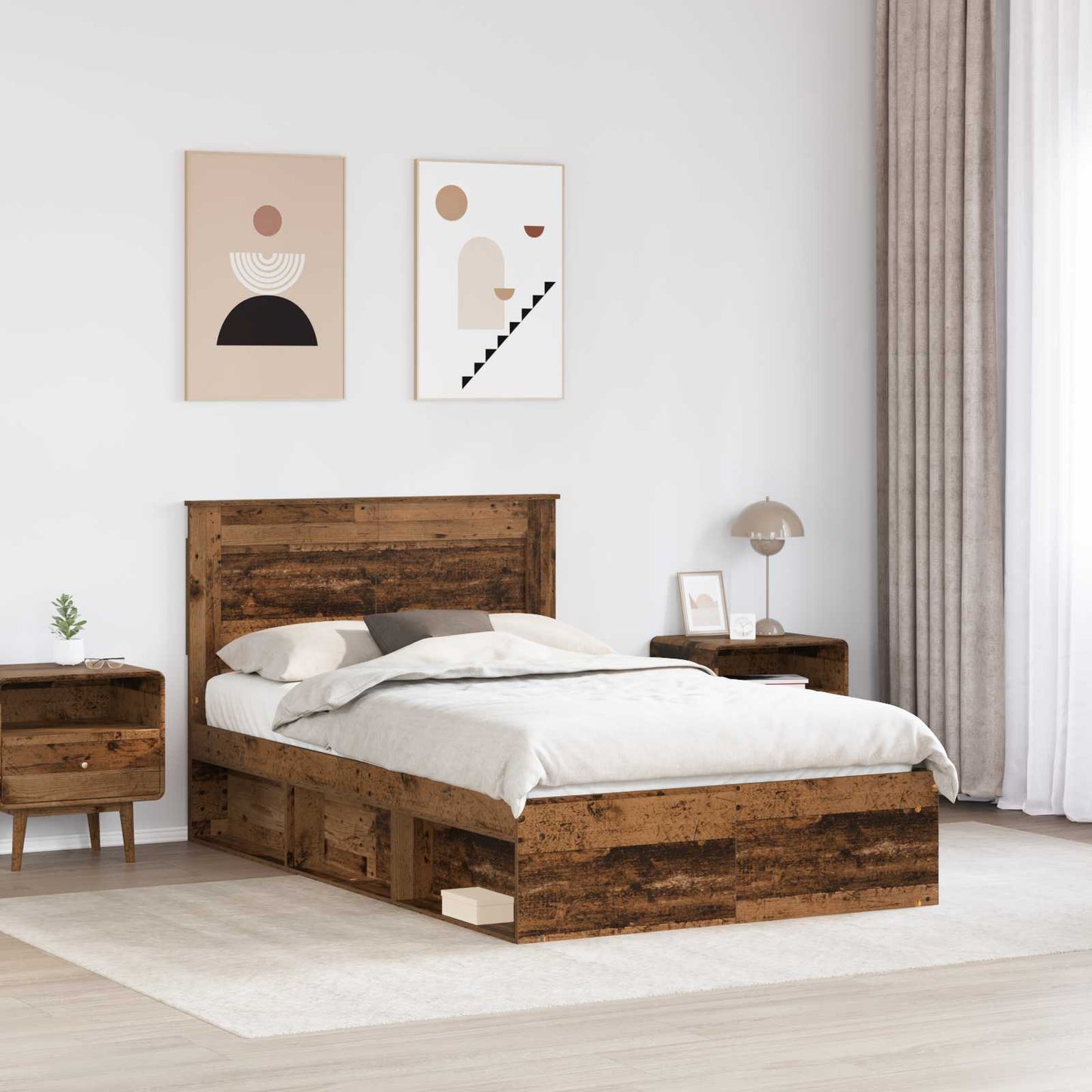 vidaXL Σκελετός Κρεβατιού Παλιό ξύλο 120 x 190 cm Στερεά ξυλεία πεύκου