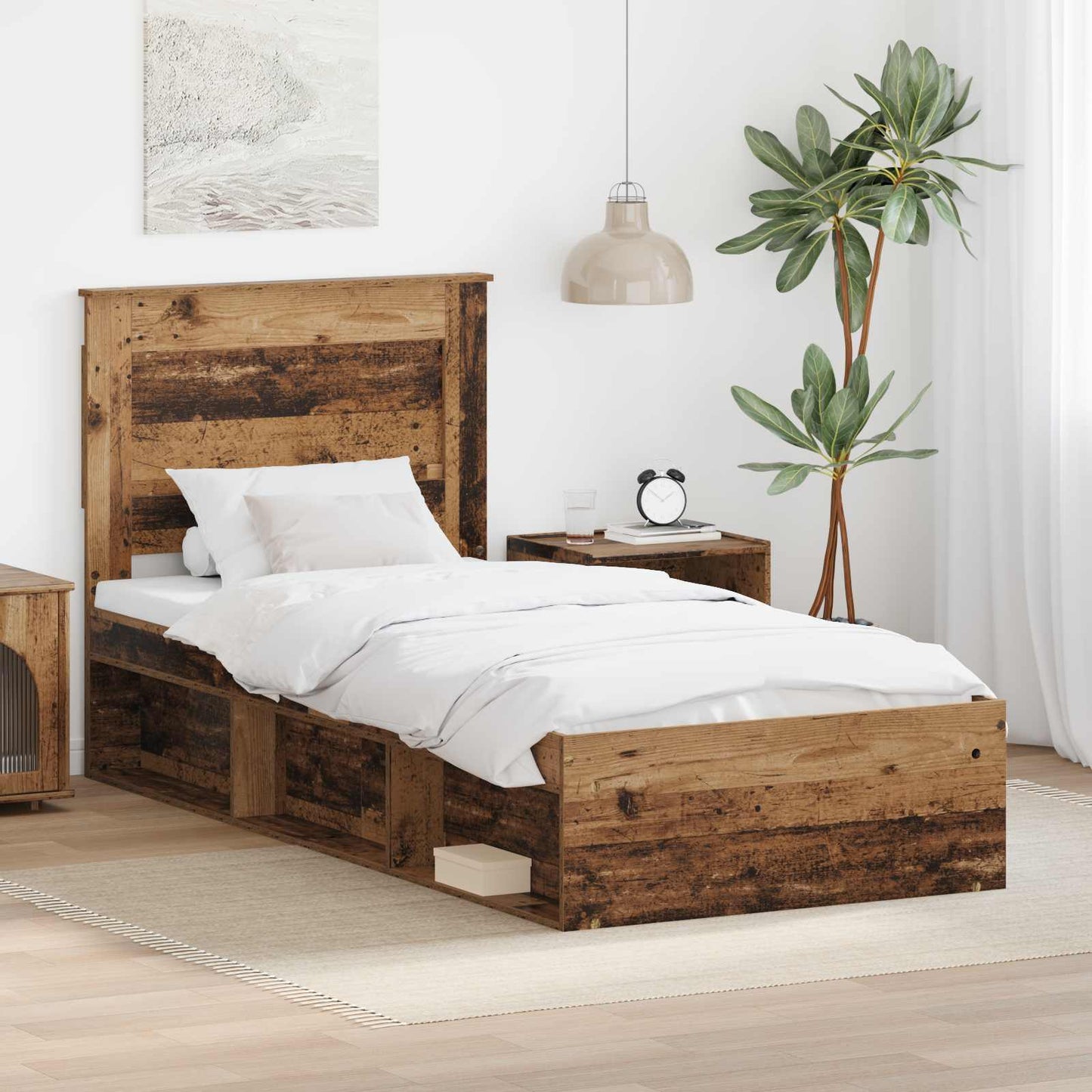 vidaXL Σκελετός Κρεβατιού Παλιό ξύλο 100 x 200 cm Στερεά ξυλεία πεύκου