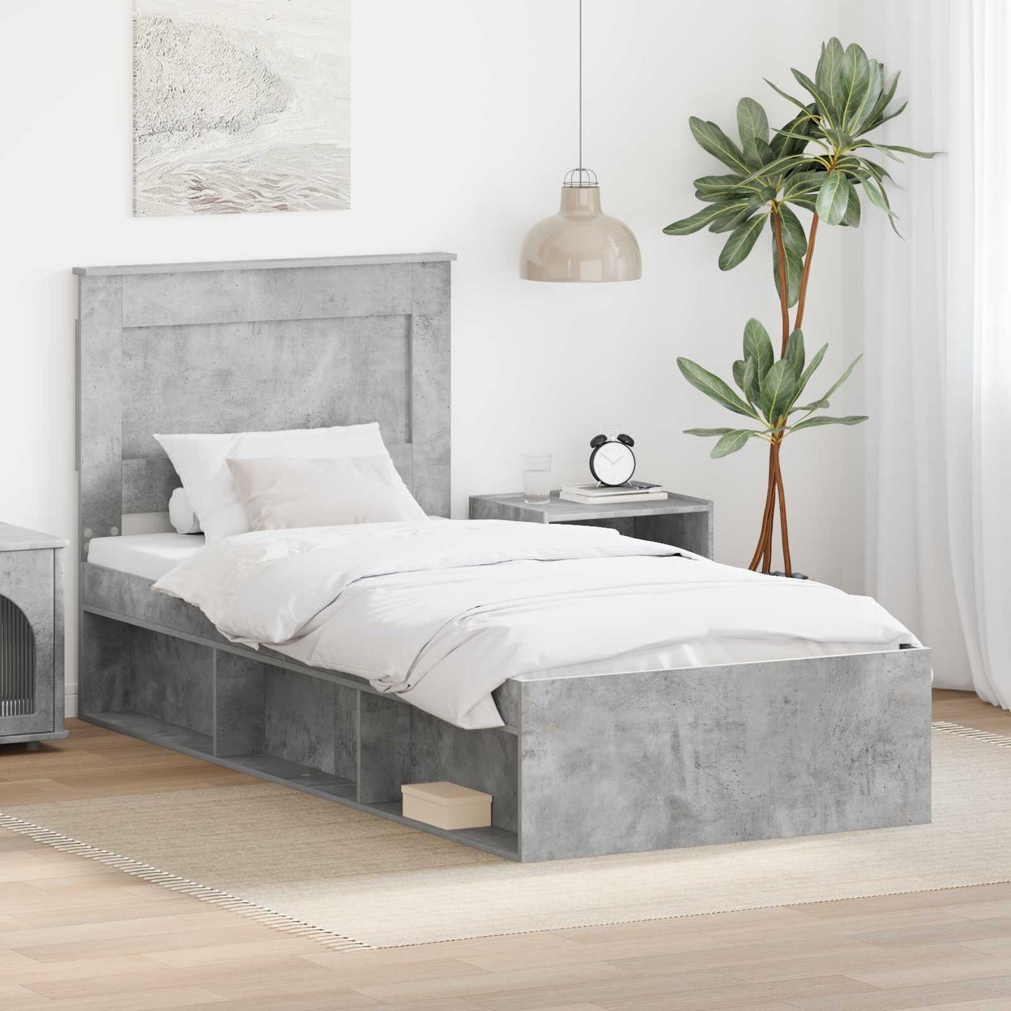vidaXL Σκελετός Κρεβατιού Γκρι Μπετόν 90 x 190 cm Στερεά ξυλεία πεύκου