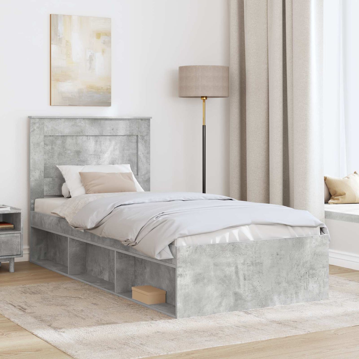 vidaXL Σκελετός Κρεβατιού Γκρι Μπετόν 90 x 190 cm Στερεά ξυλεία πεύκου