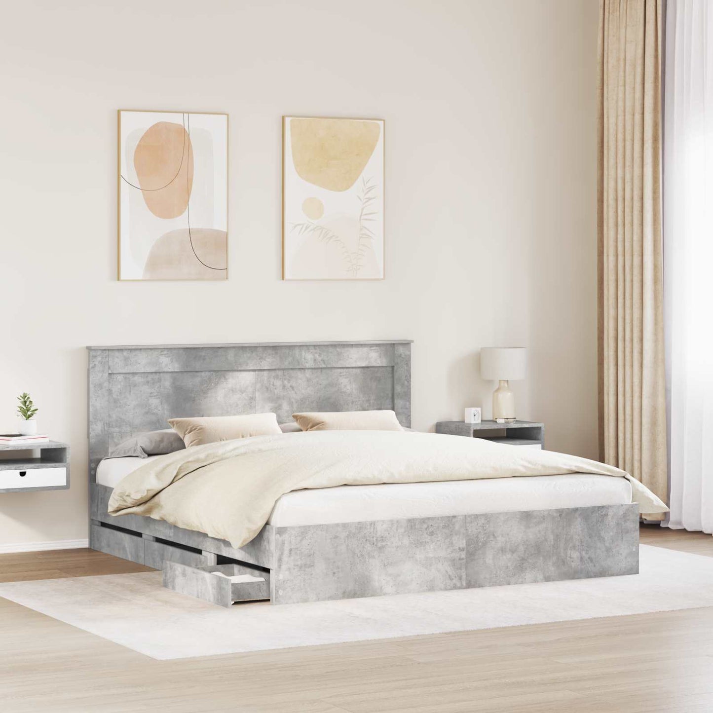 vidaXL Σκελετός Κρεβατιού Σκυρόδεμα Γκρι 180 x 200 cm Μηχανήματος Ξύλο