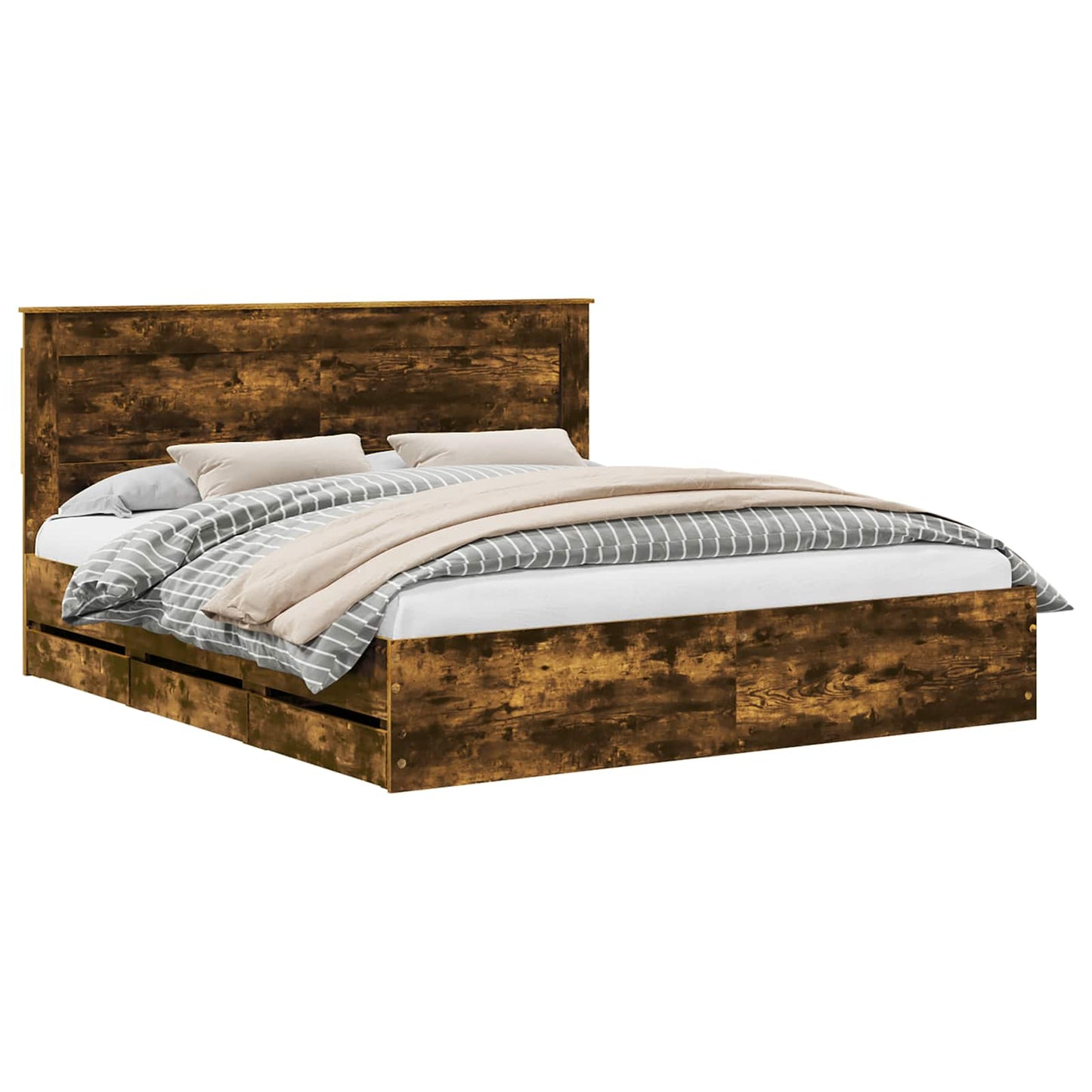 vidaXL Σκελετός Κρεβατιού Καπνιστό Δρύς 180 x 200 cm Μηχανήματος Ξύλο