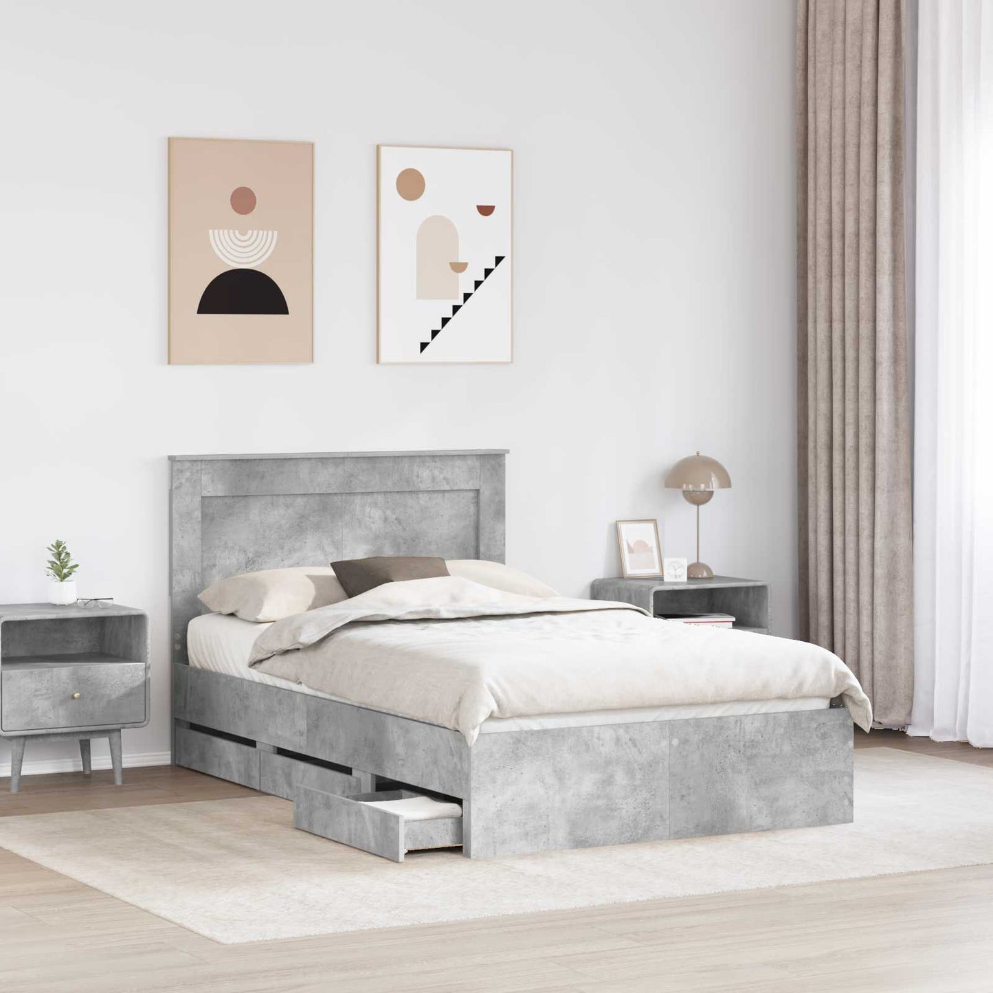 vidaXL Σκελετός Κρεβατιού Σκυρόδεμα Γκρι 135 x 190 cm Μηχανήματος Ξύλο