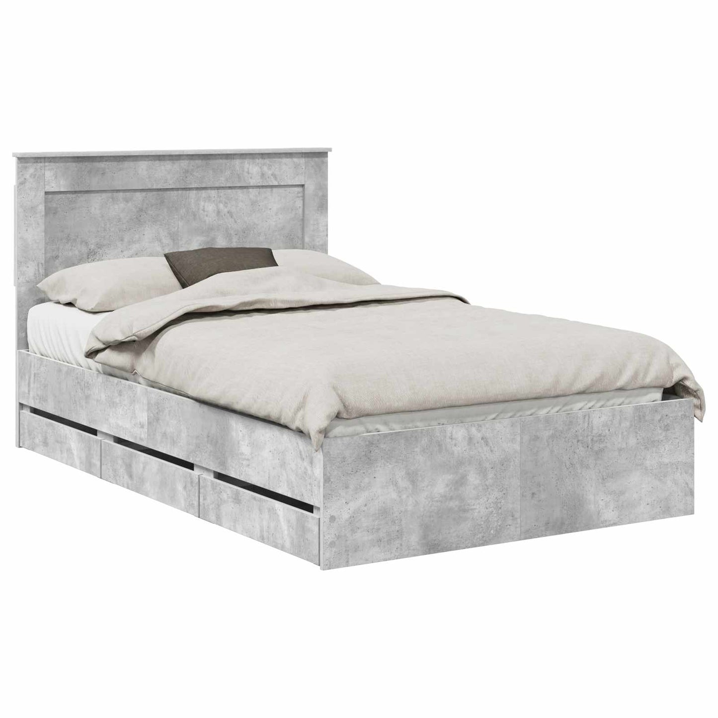 vidaXL Σκελετός Κρεβατιού Σκυρόδεμα Γκρι 135 x 190 cm Μηχανήματος Ξύλο