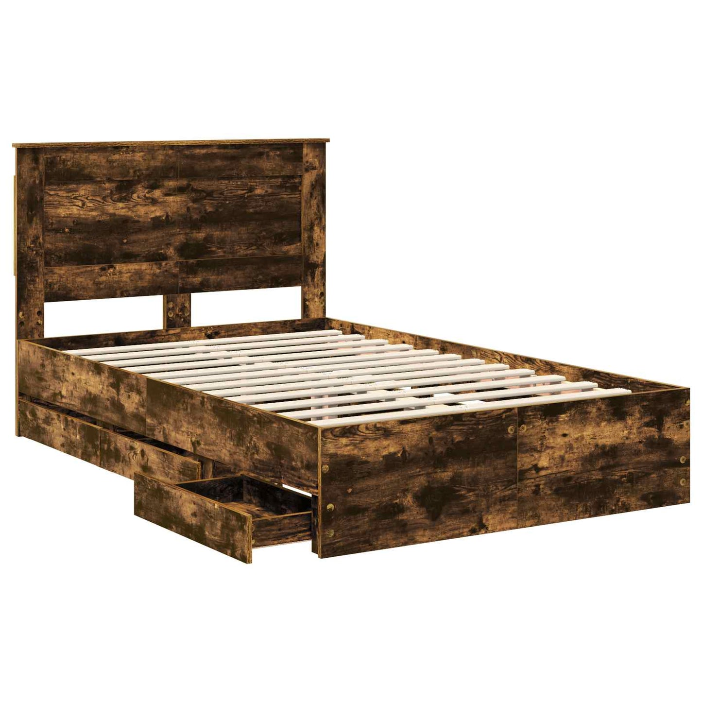 vidaXL Σκελετός Κρεβατιού Καπνιστό Δρύς 135 x 190 cm Μηχανήματος Ξύλο
