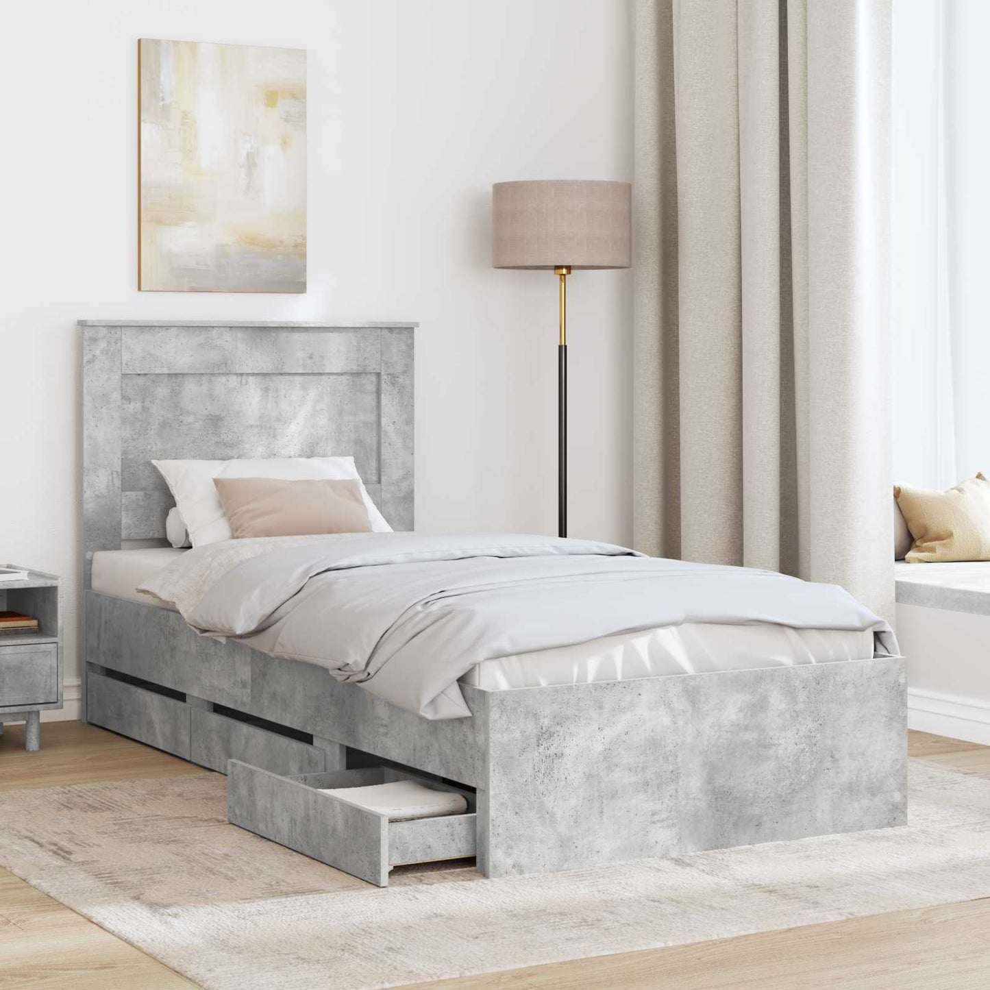 vidaXL Σκελετός Κρεβατιού Σκυρόδεμα Γκρι 90 x 190 cm Μηχανήματος Ξύλο