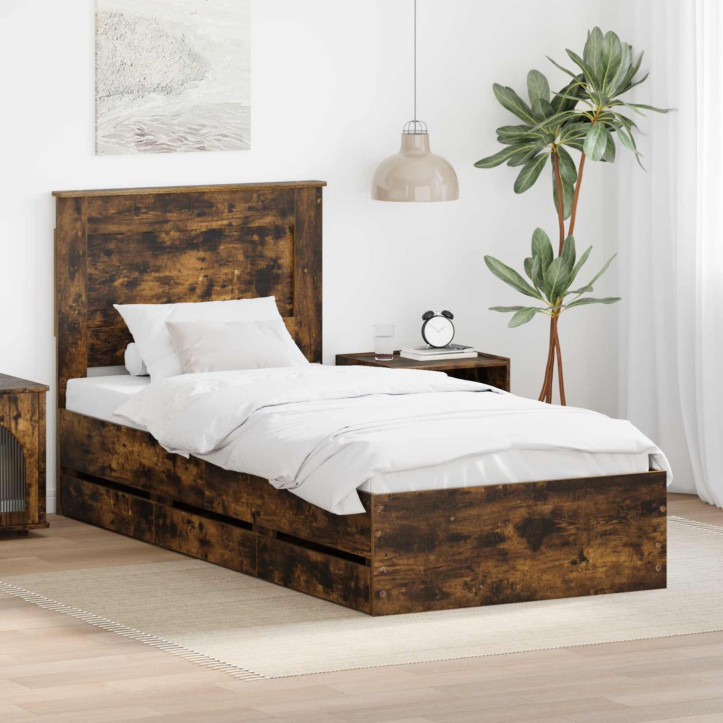 vidaXL Σκελετός Κρεβατιού Καπνιστό Δρύς 90 x 190 cm Μηχανήματος Ξύλο