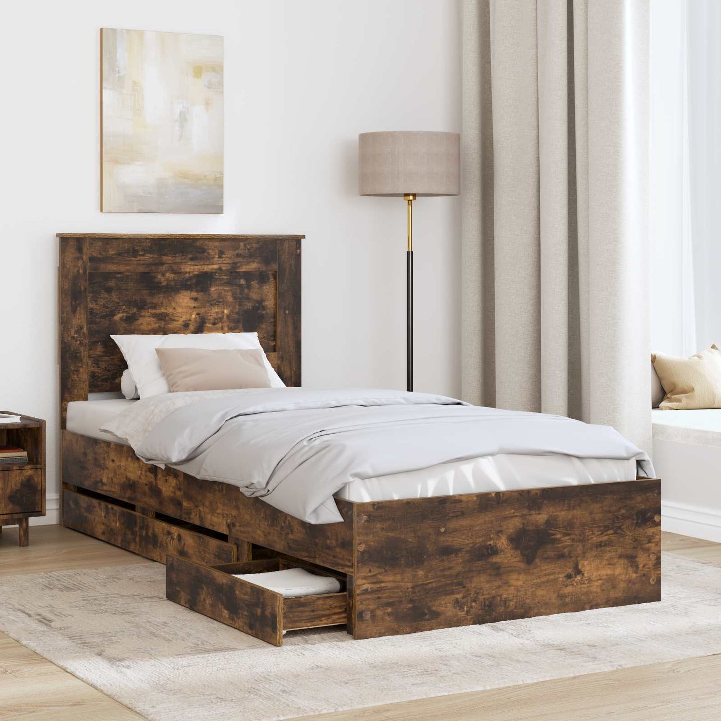 vidaXL Σκελετός Κρεβατιού Καπνιστό Δρύς 75 x 190 cm Μηχανήματος Ξύλο