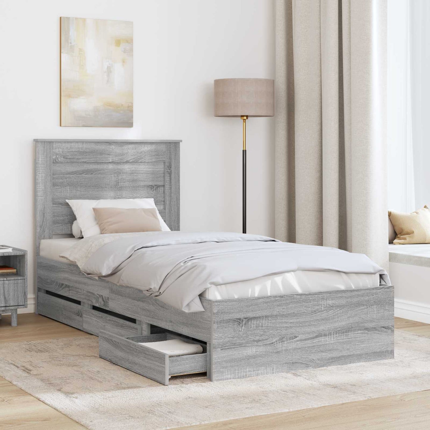 vidaXL Σκελετός Κρεβατιού Γκρίζο Σονομα 75 x 190 cm Μηχανήματος Ξύλο