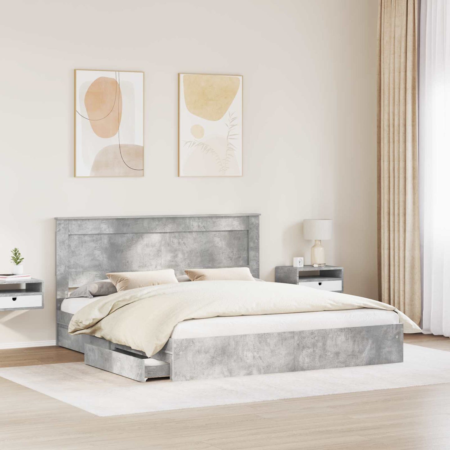 vidaXL Κρεβάτι Αποθήκης Σκυρόδεμα Γκρι 200 x 200 cm Επεξεργασμένο ξύλο
