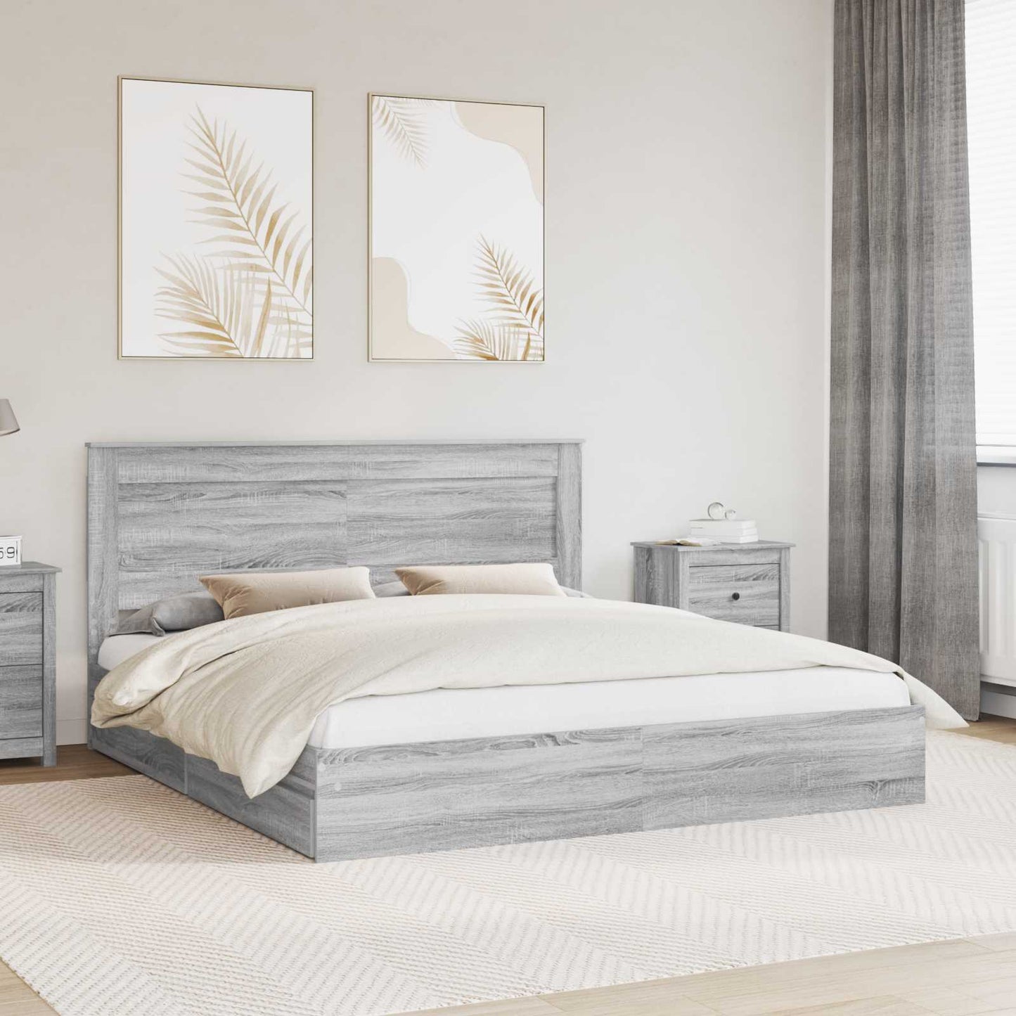 vidaXL Κρεβάτι Αποθήκης Γκρίζο Σονομα 200 x 200 cm Επεξεργασμένο ξύλο
