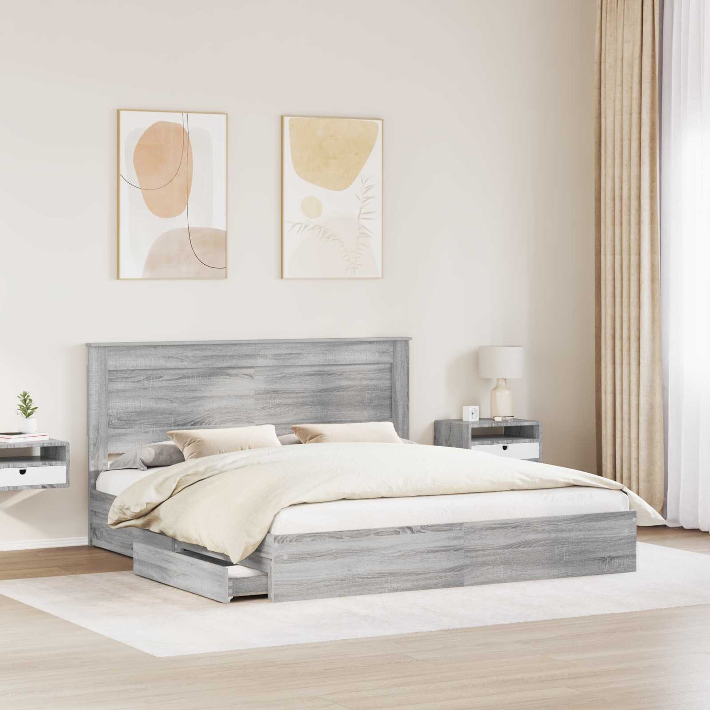 vidaXL Κρεβάτι Αποθήκης Γκρίζο Σονομα 200 x 200 cm Επεξεργασμένο ξύλο