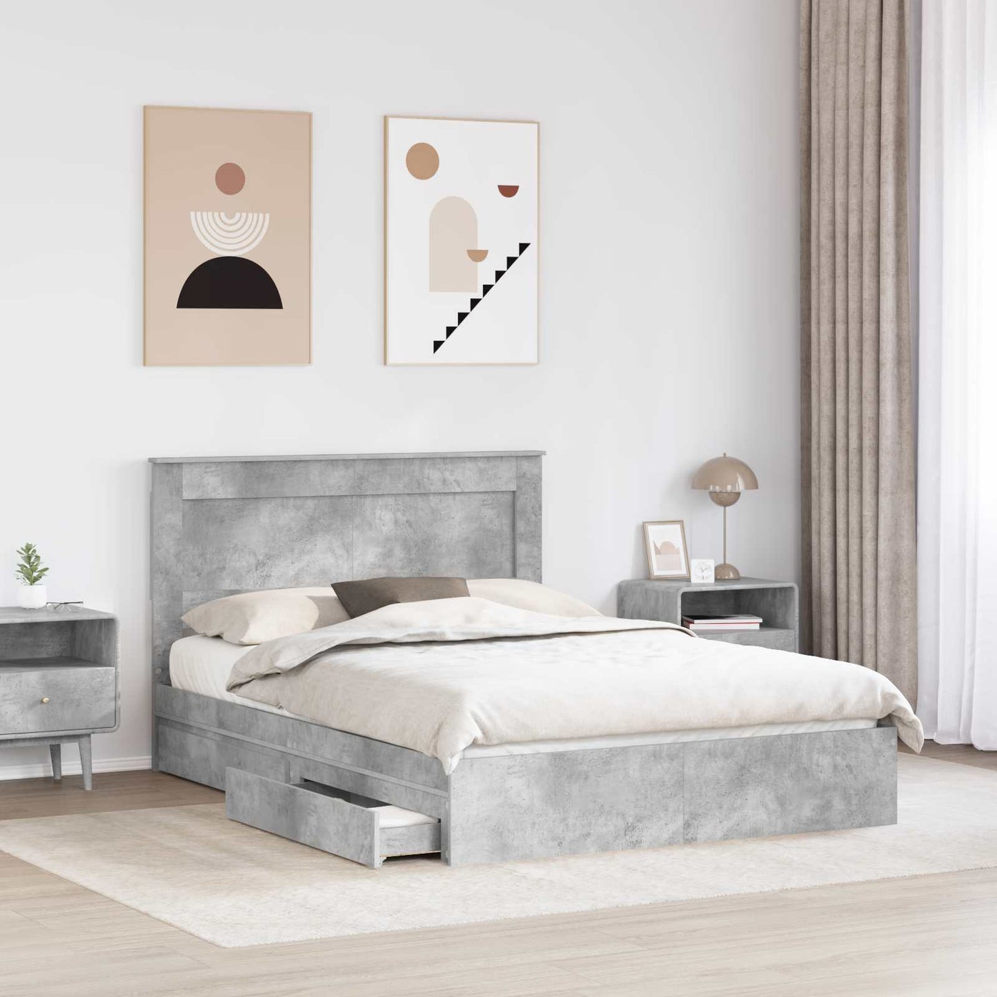 vidaXL Κρεβάτι Αποθήκης Σκυρόδεμα Γκρι 150 x 200 cm Επεξεργασμένο ξύλο