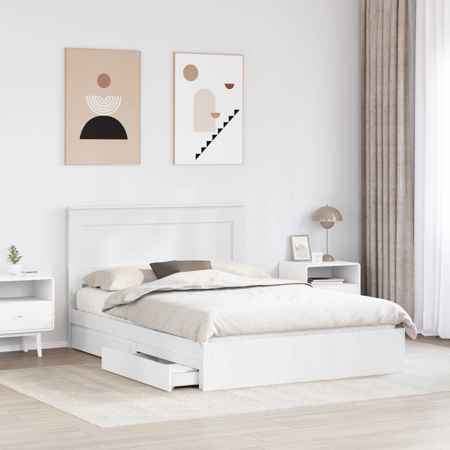 vidaXL Κρεβάτι Αποθήκης Λευκό 140 x 190 cm Επεξεργασμένο Ξύλο