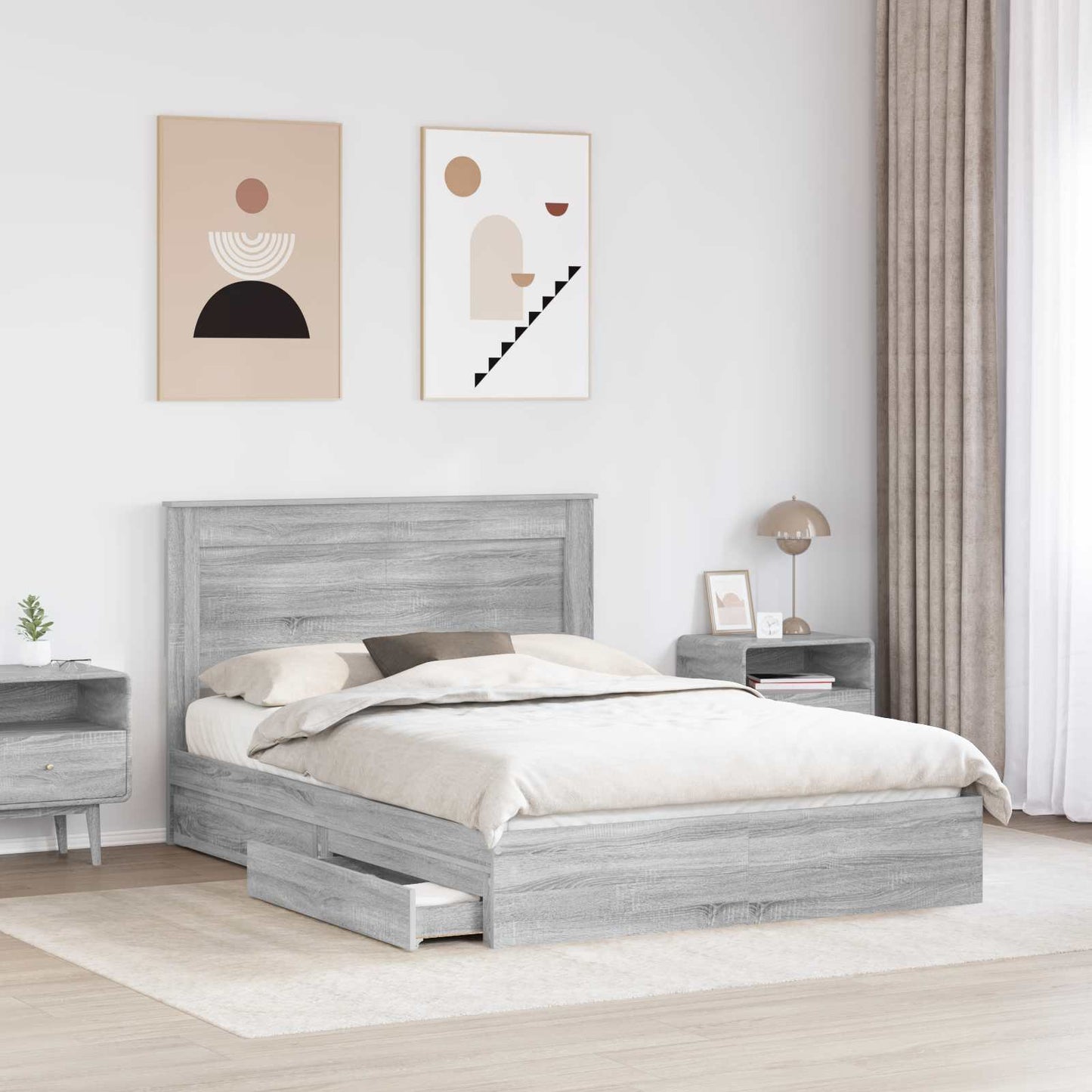 vidaXL Κρεβάτι Αποθήκης Γκρίζο Σονομα 140 x 200 cm Επεξεργασμένο ξύλο
