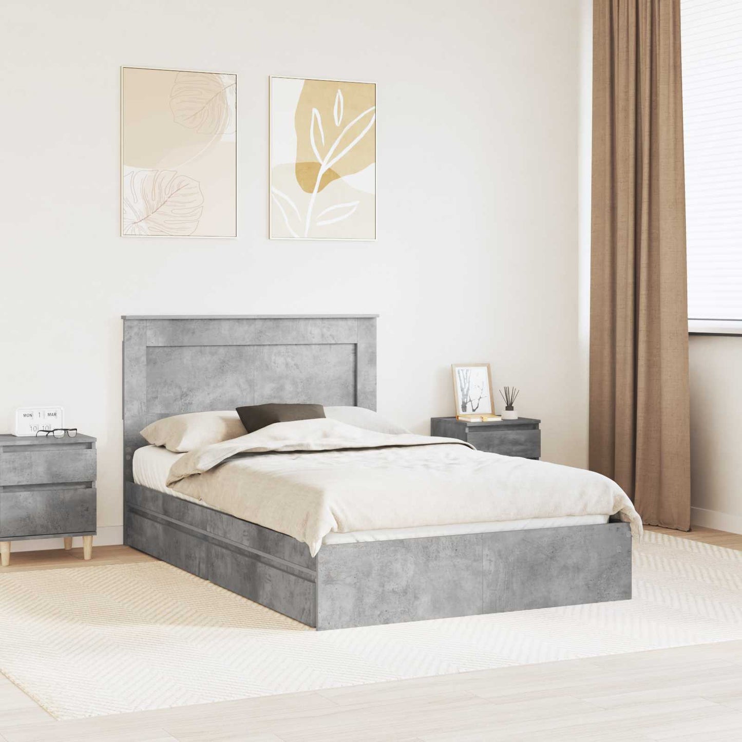 vidaXL Κρεβάτι Αποθήκης Σκυρόδεμα Γκρι 135 x 190 cm Επεξεργασμένο ξύλο