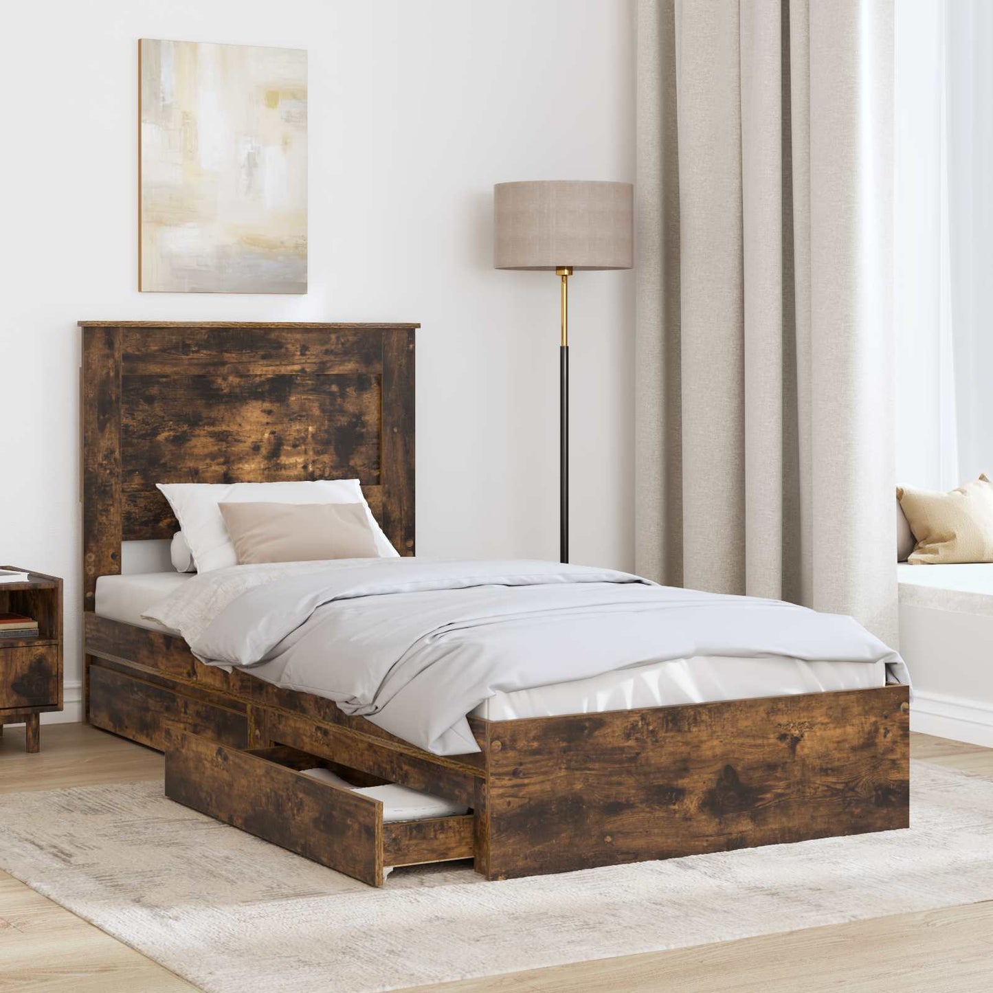 vidaXL Κρεβάτι Αποθήκης Καπνιστό Δρύς 100 x 200 cm Επεξεργασμένο ξύλο