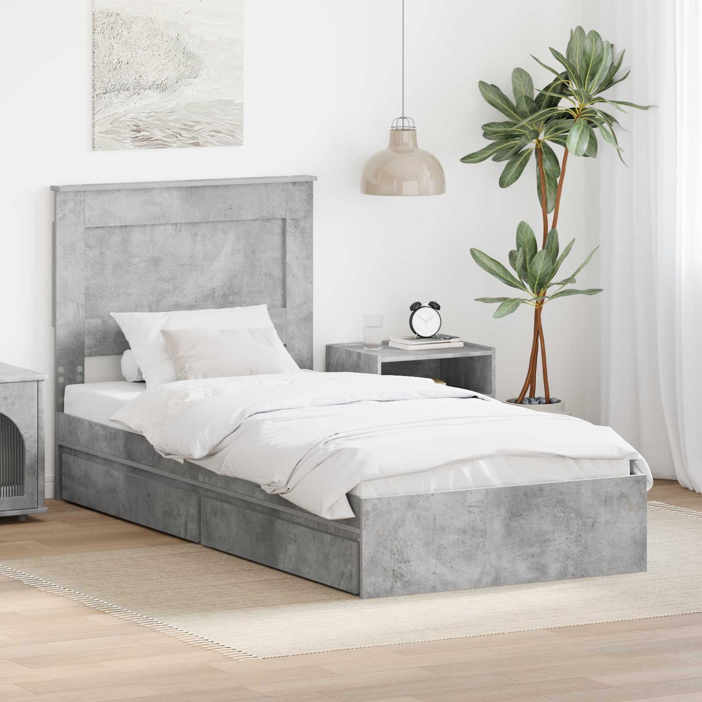 vidaXL Κρεβάτι Αποθήκης Σκυρόδεμα Γκρι 90 x 190 cm Επεξεργασμένο ξύλο