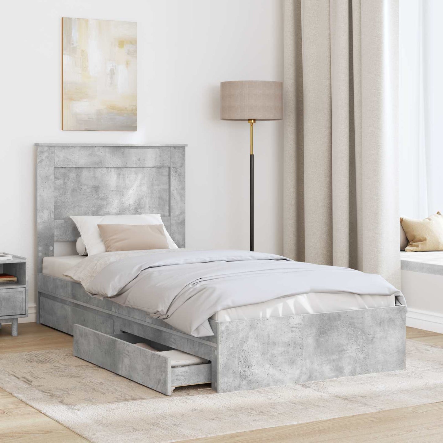 vidaXL Κρεβάτι Αποθήκης Σκυρόδεμα Γκρι 90 x 190 cm Επεξεργασμένο ξύλο