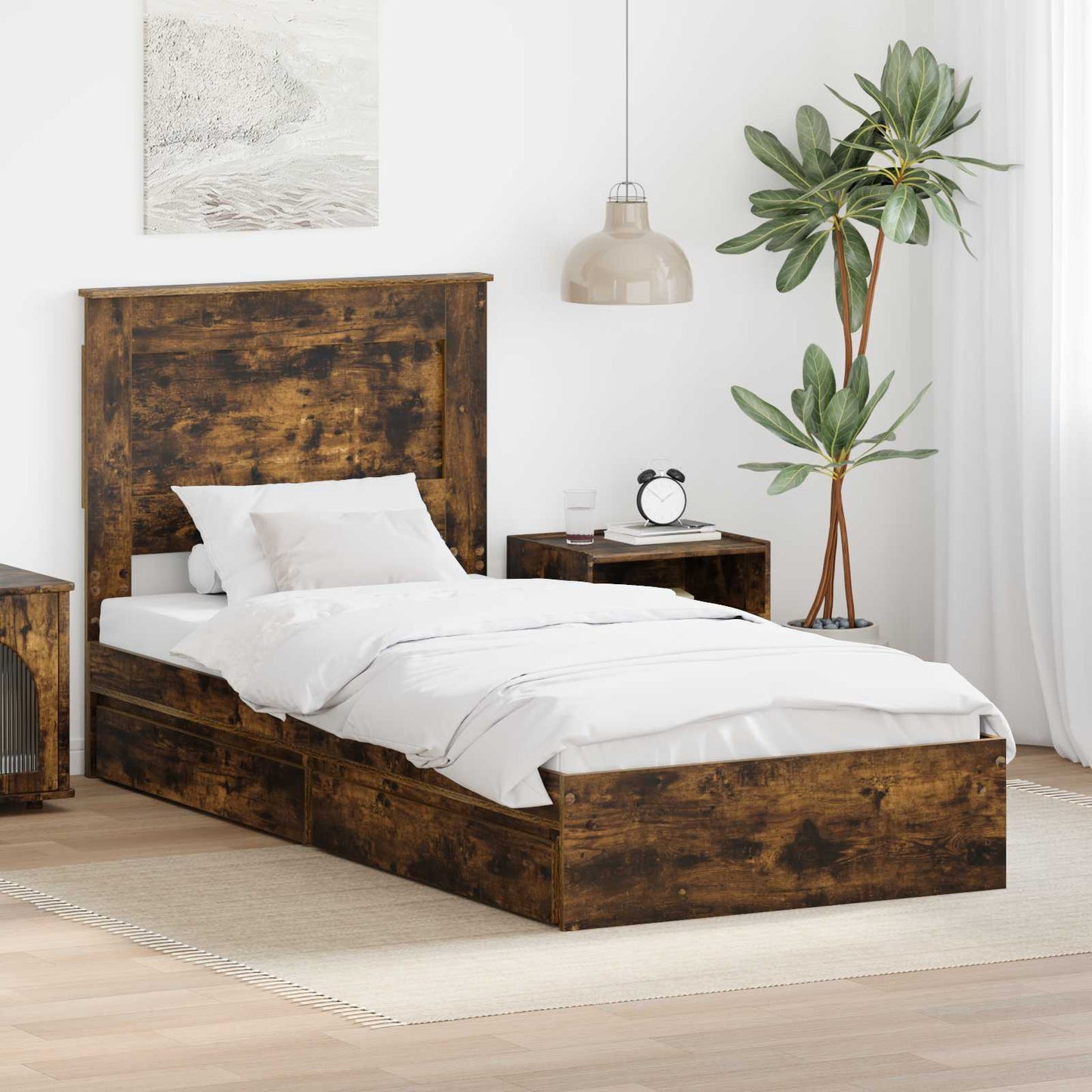 vidaXL Κρεβάτι Αποθήκης Καπνιστό Δρύς 90 x 200 cm Επεξεργασμένο ξύλο