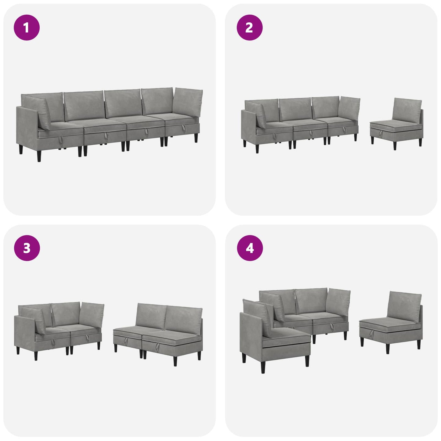 vidaXL Σετ Επίπλων Σαλονιού με μαξιλάρι 4 pcs Ανοιχτό γκρι Βελούδο