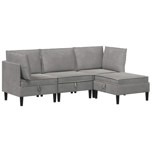 vidaXL Σετ Επίπλων Σαλονιού με μαξιλάρι 4 pcs Ανοιχτό γκρι Βελούδο